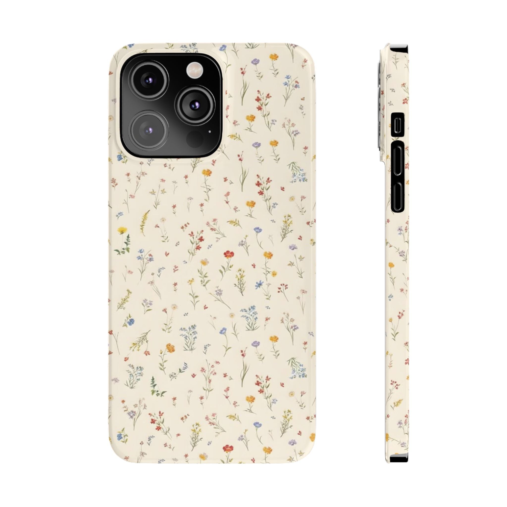 Slim Phone Case — Delicate Wildflower Pattern on Cream