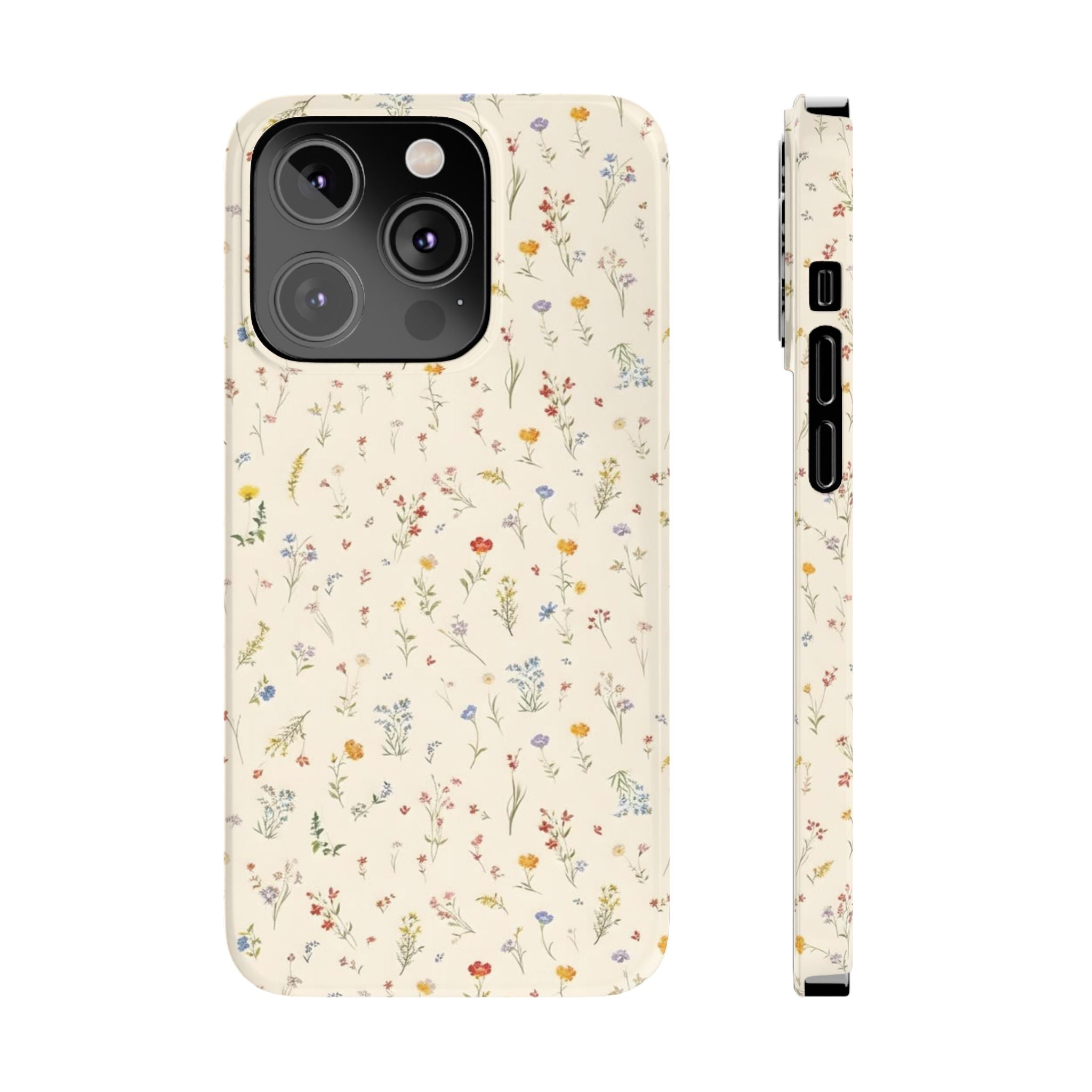 Slim Phone Case — Delicate Wildflower Pattern on Cream