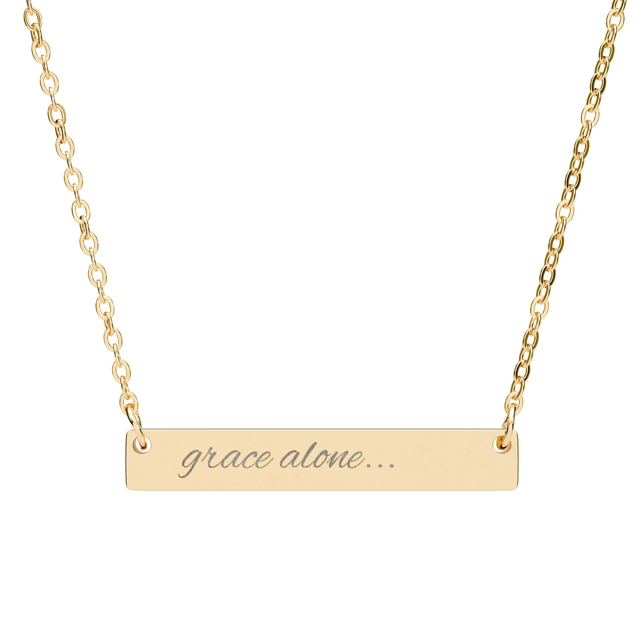 Engraved Horizontal Bar Necklace — "grace alone..." Personalized Minimalist Pendant