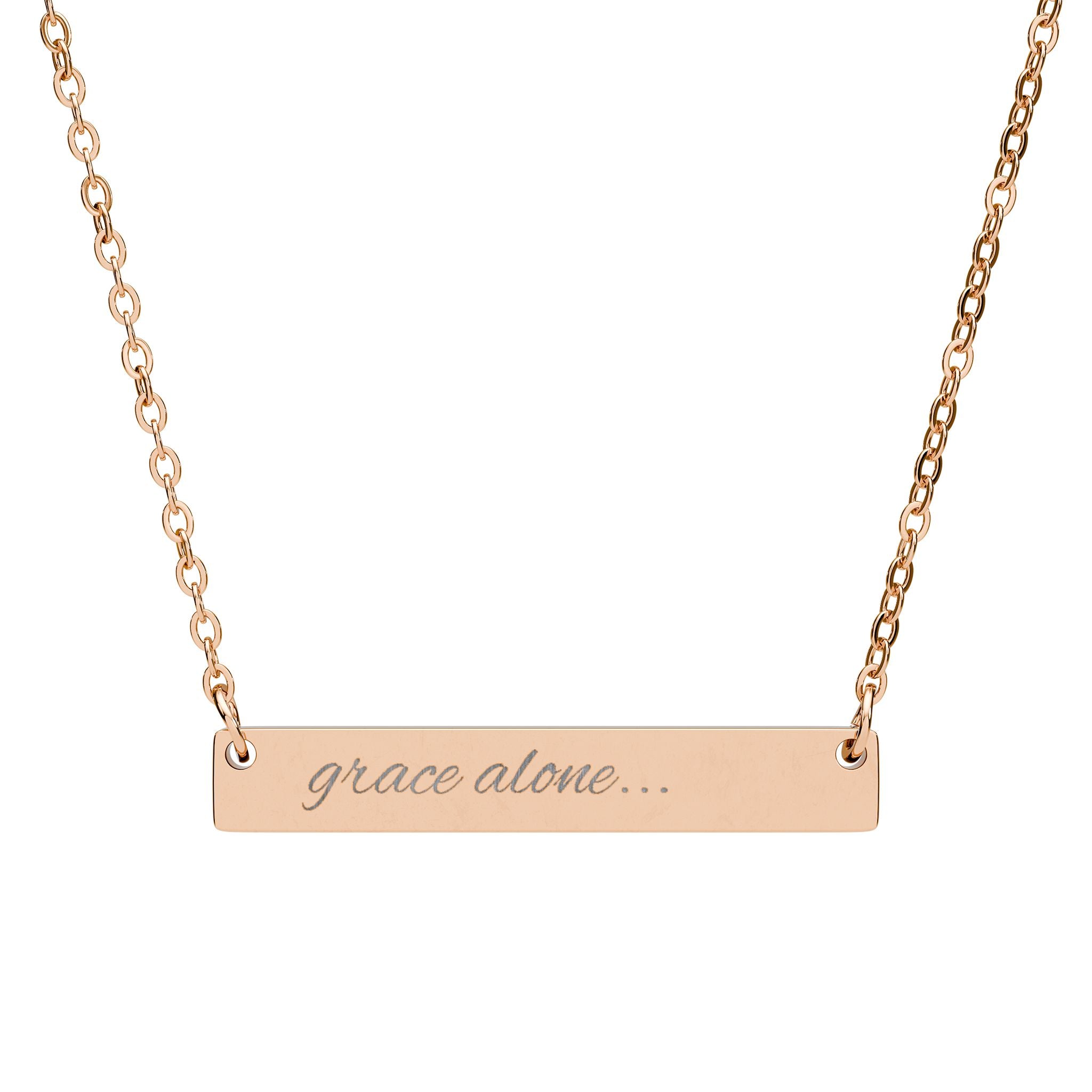 Engraved Horizontal Bar Necklace — "grace alone..." Personalized Minimalist Pendant