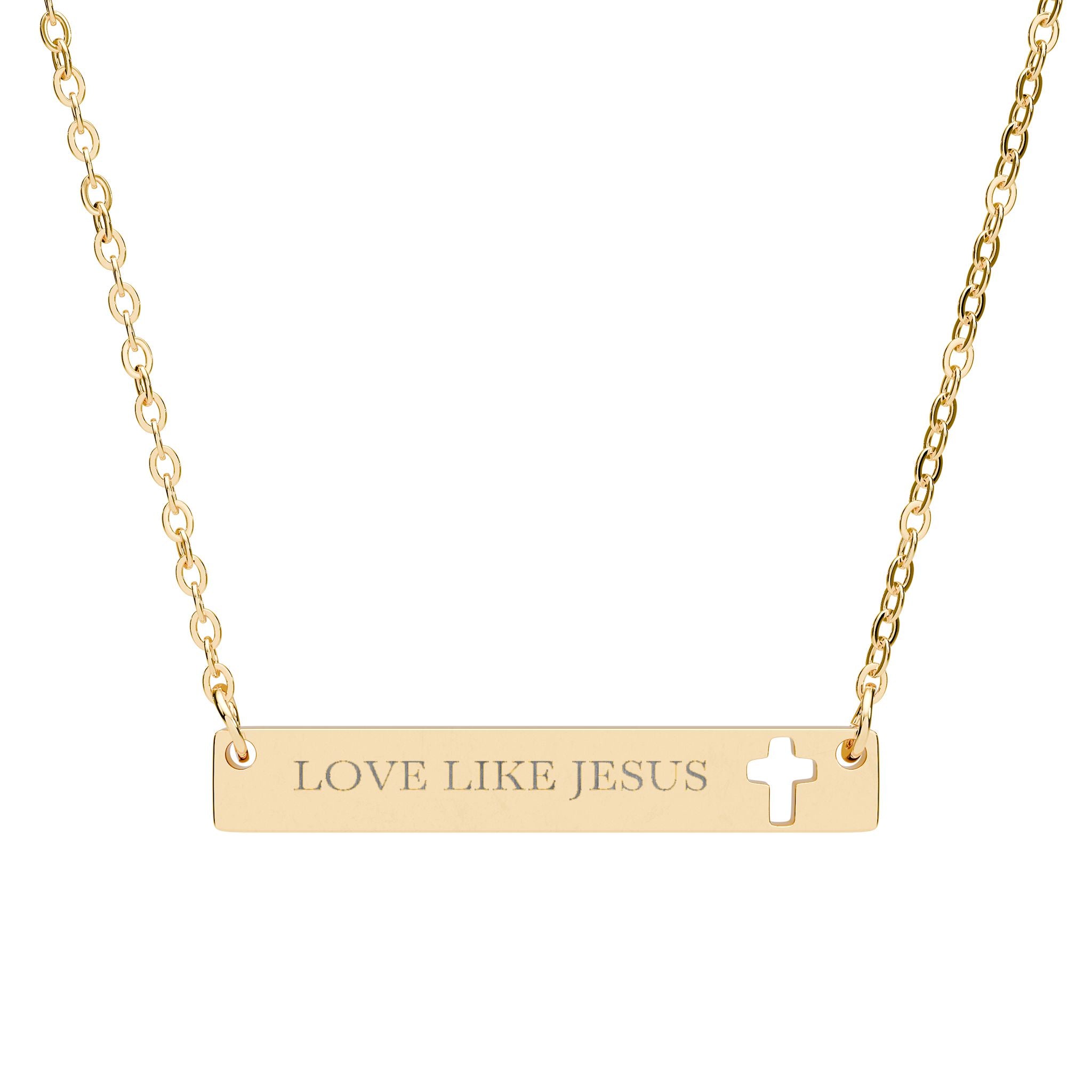 Cutout Cross Bar Necklace — Engraved Christian Necklace with Cross Cutout