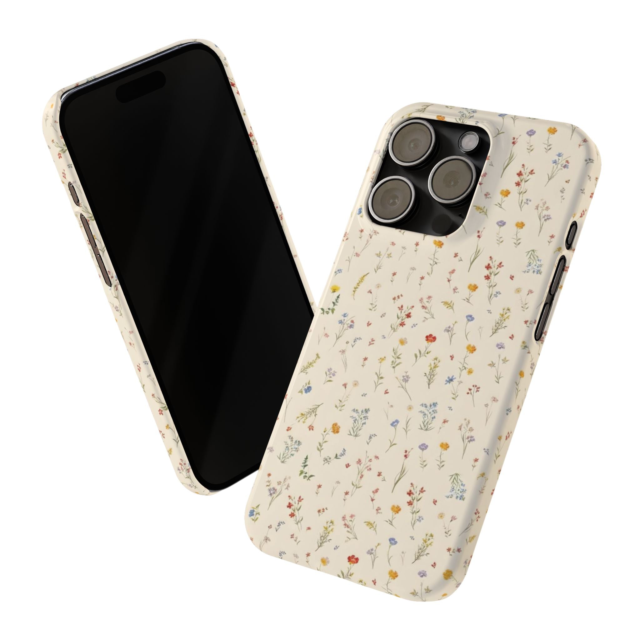 Slim Phone Case — Delicate Wildflower Pattern on Cream