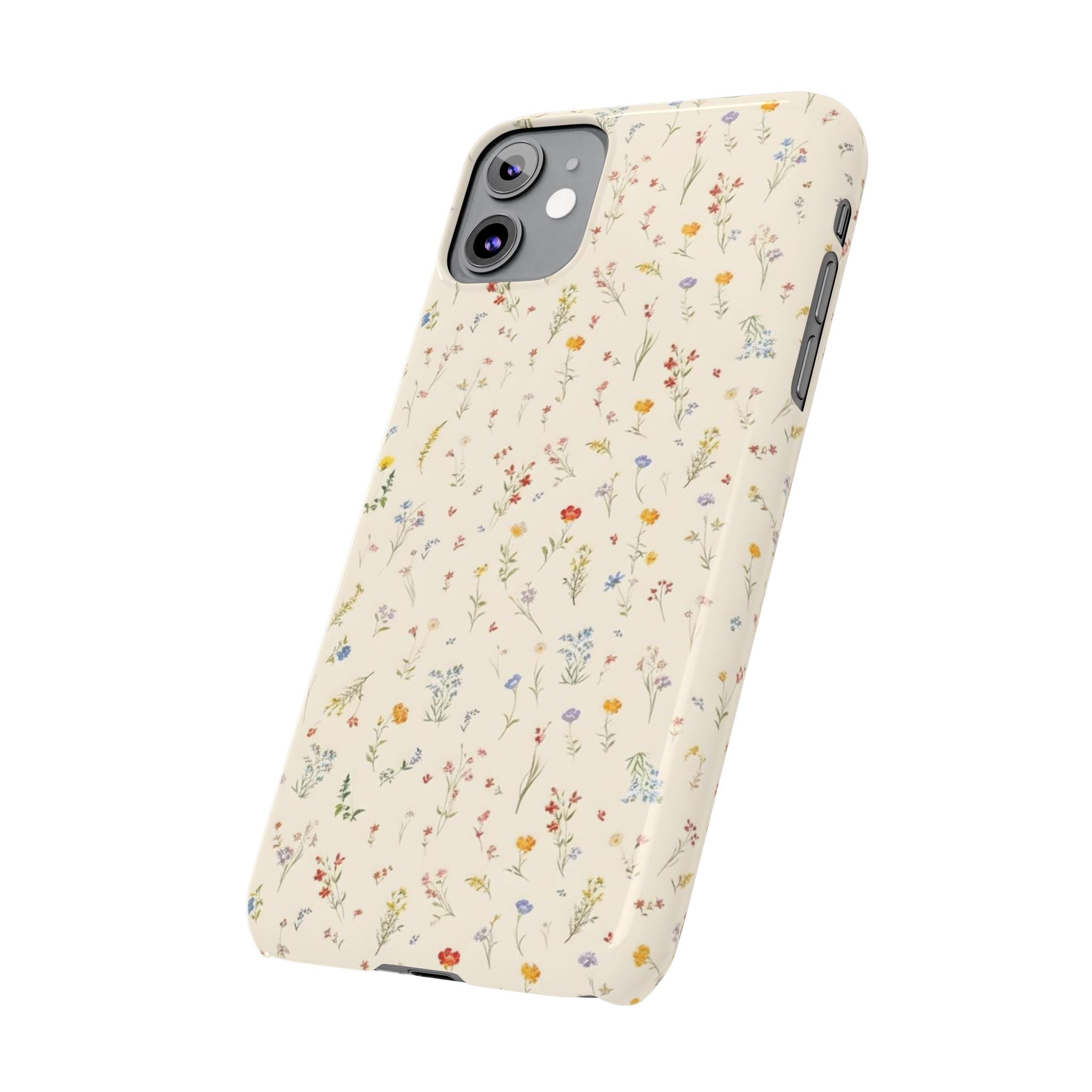 Slim Phone Case — Delicate Wildflower Pattern on Cream