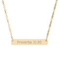 Engraved Bar Necklace – "Proverbs 31:30" Personalized Horizontal Pendant