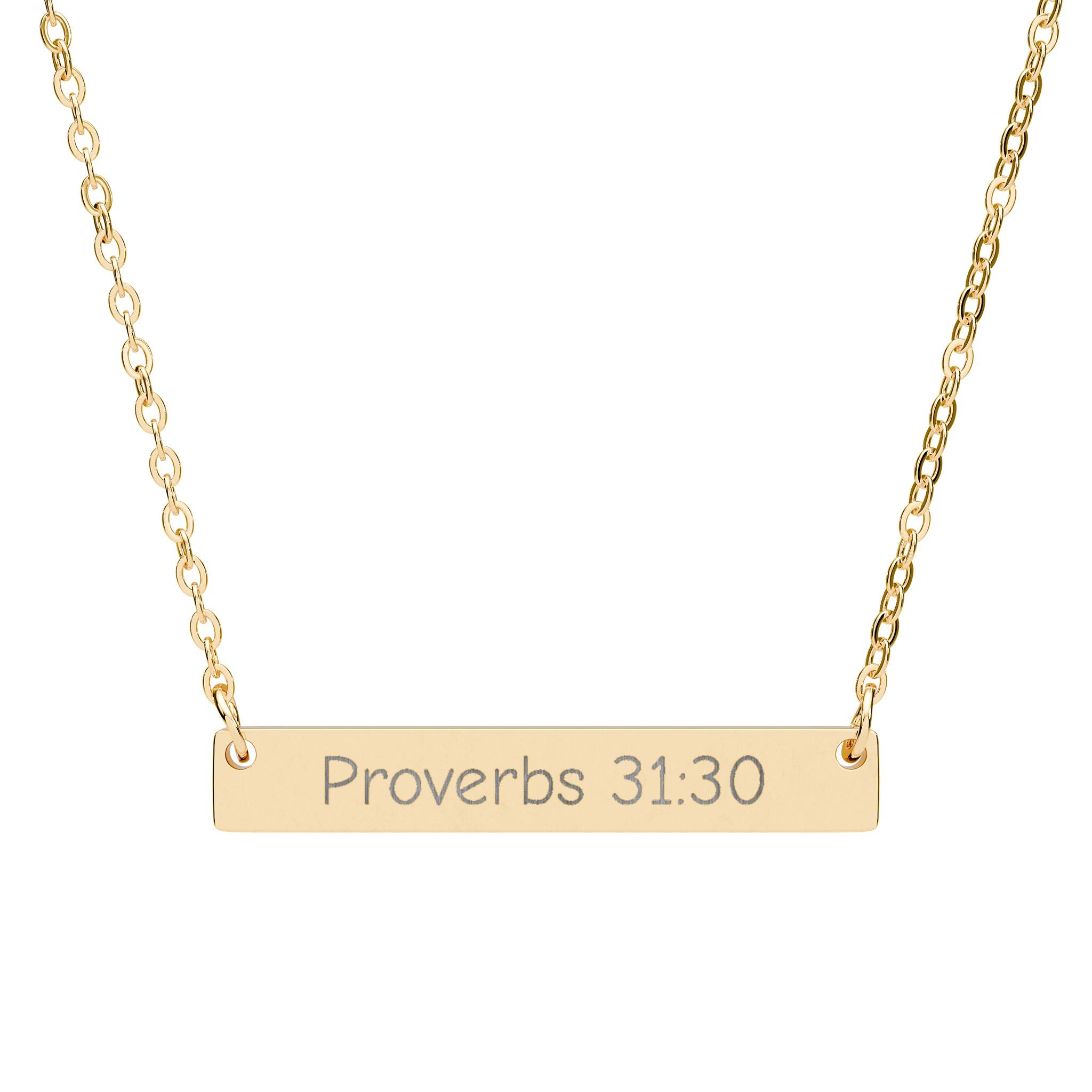 Engraved Bar Necklace – "Proverbs 31:30" Personalized Horizontal Pendant