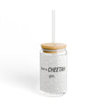 16oz Glass Sipper Tumbler with Bamboo Lid — White Leopard Print