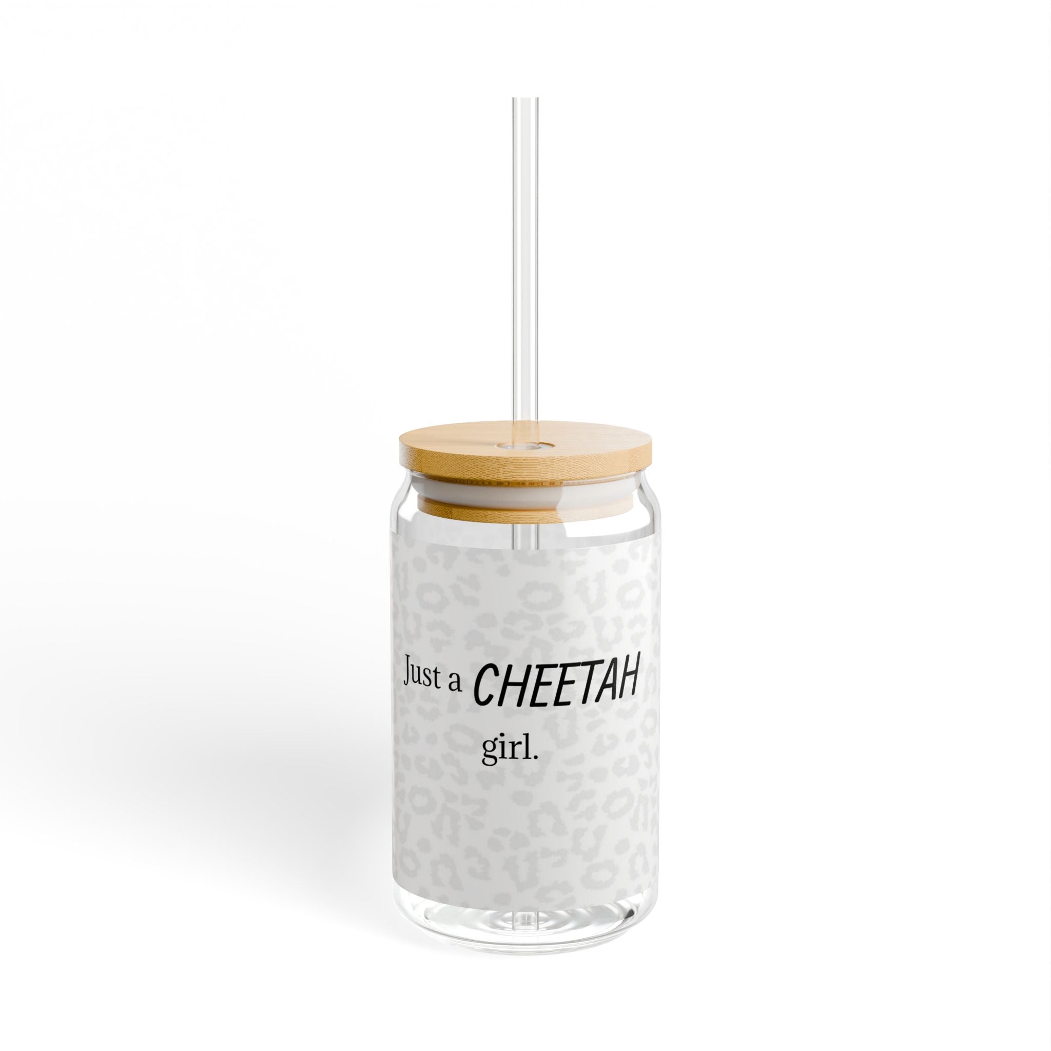 16oz Glass Sipper Tumbler with Bamboo Lid — White Leopard Print
