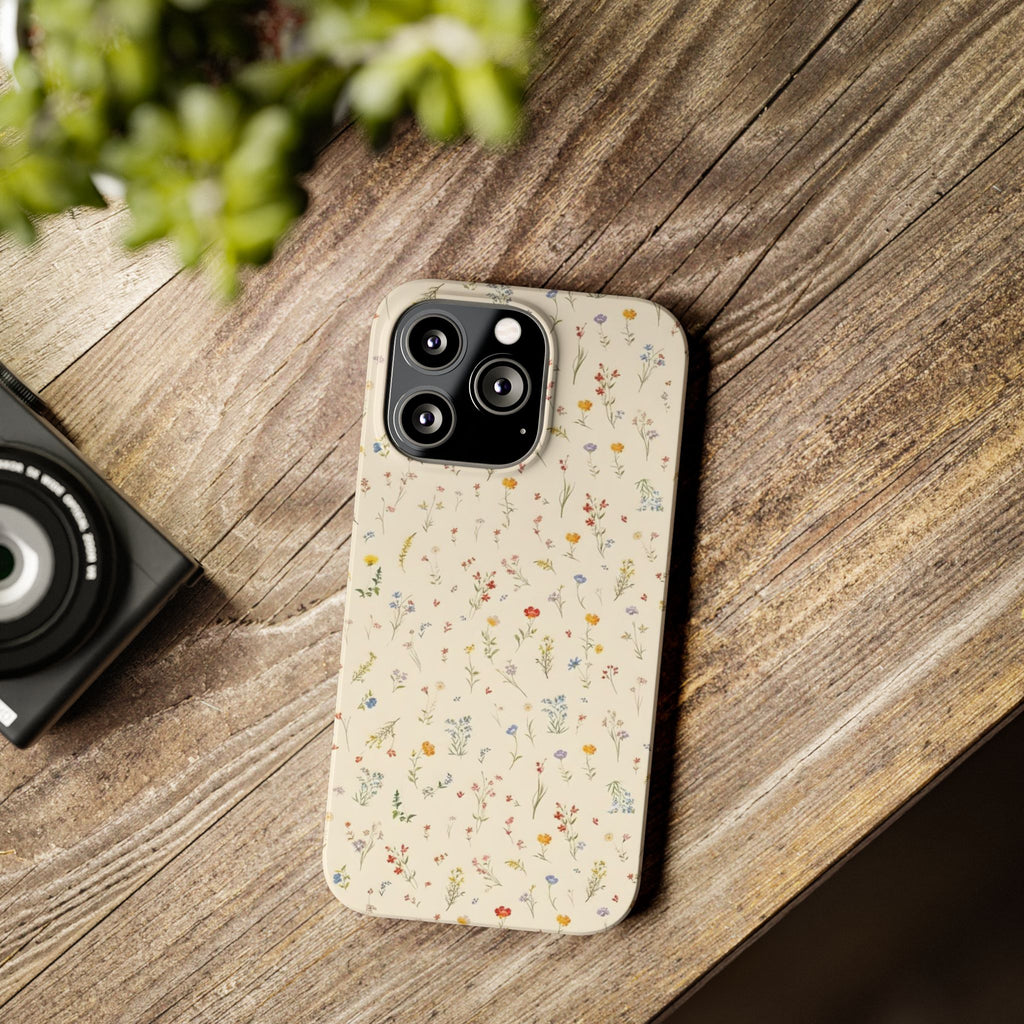 Slim Phone Case — Delicate Wildflower Pattern on Cream