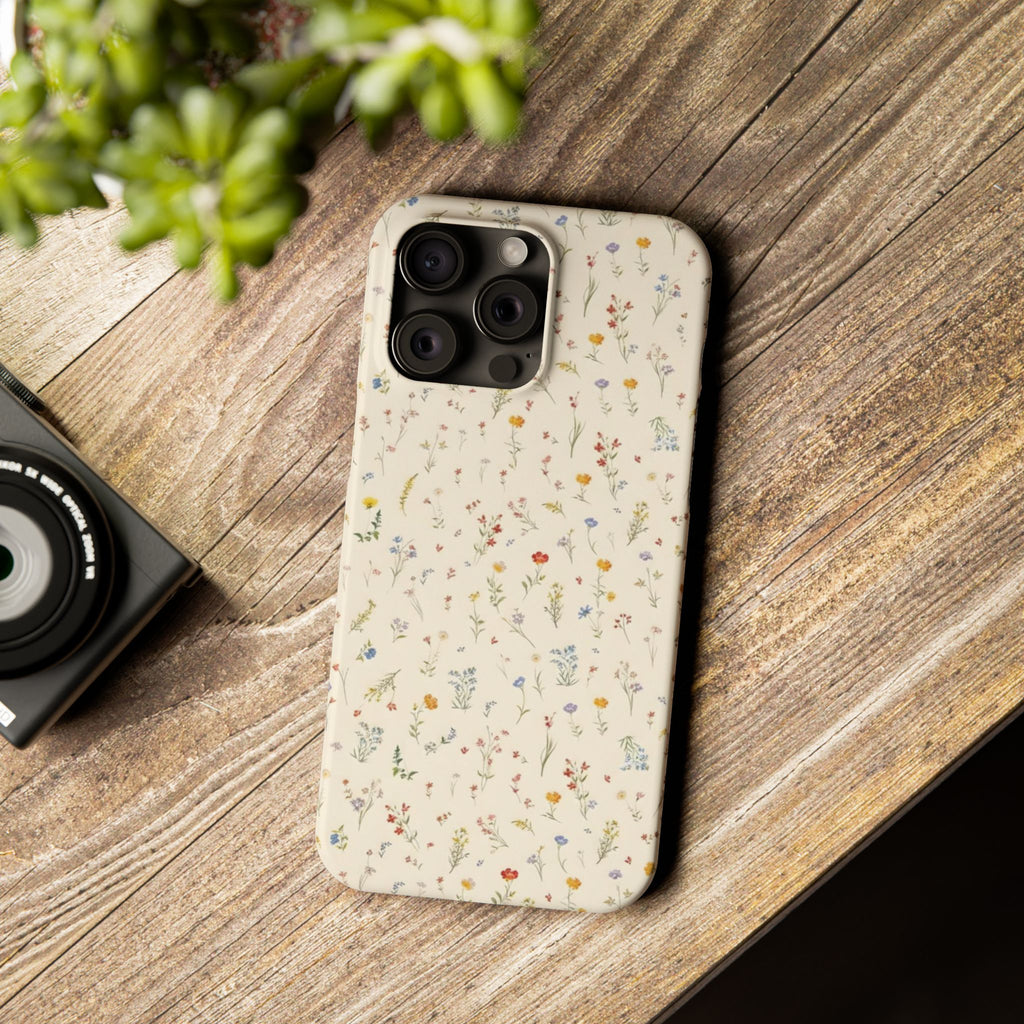 Slim Phone Case — Delicate Wildflower Pattern on Cream