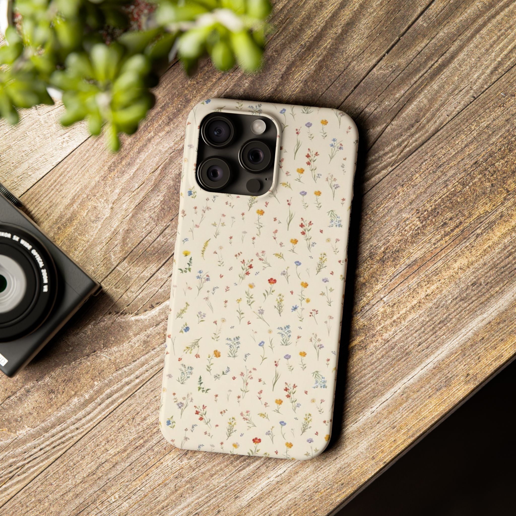 Slim Phone Case — Delicate Wildflower Pattern on Cream