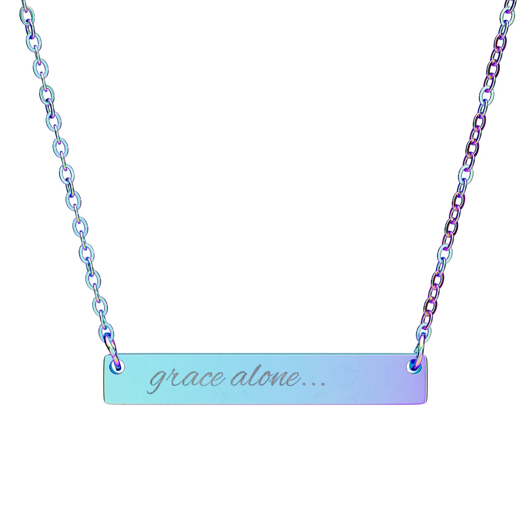 Engraved Horizontal Bar Necklace — "grace alone..." Personalized Minimalist Pendant