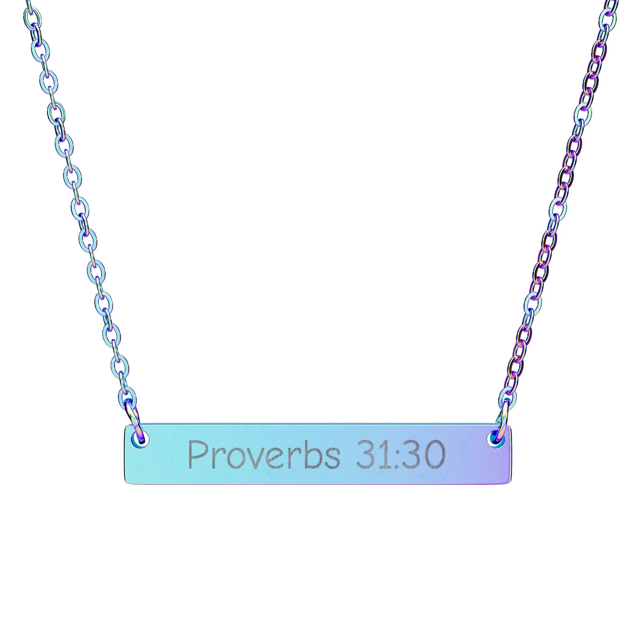 Engraved Bar Necklace – "Proverbs 31:30" Personalized Horizontal Pendant