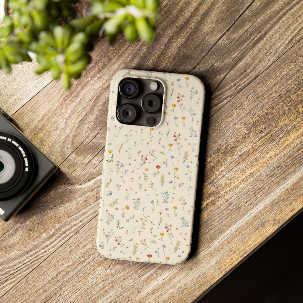 Slim Phone Case — Delicate Wildflower Pattern on Cream