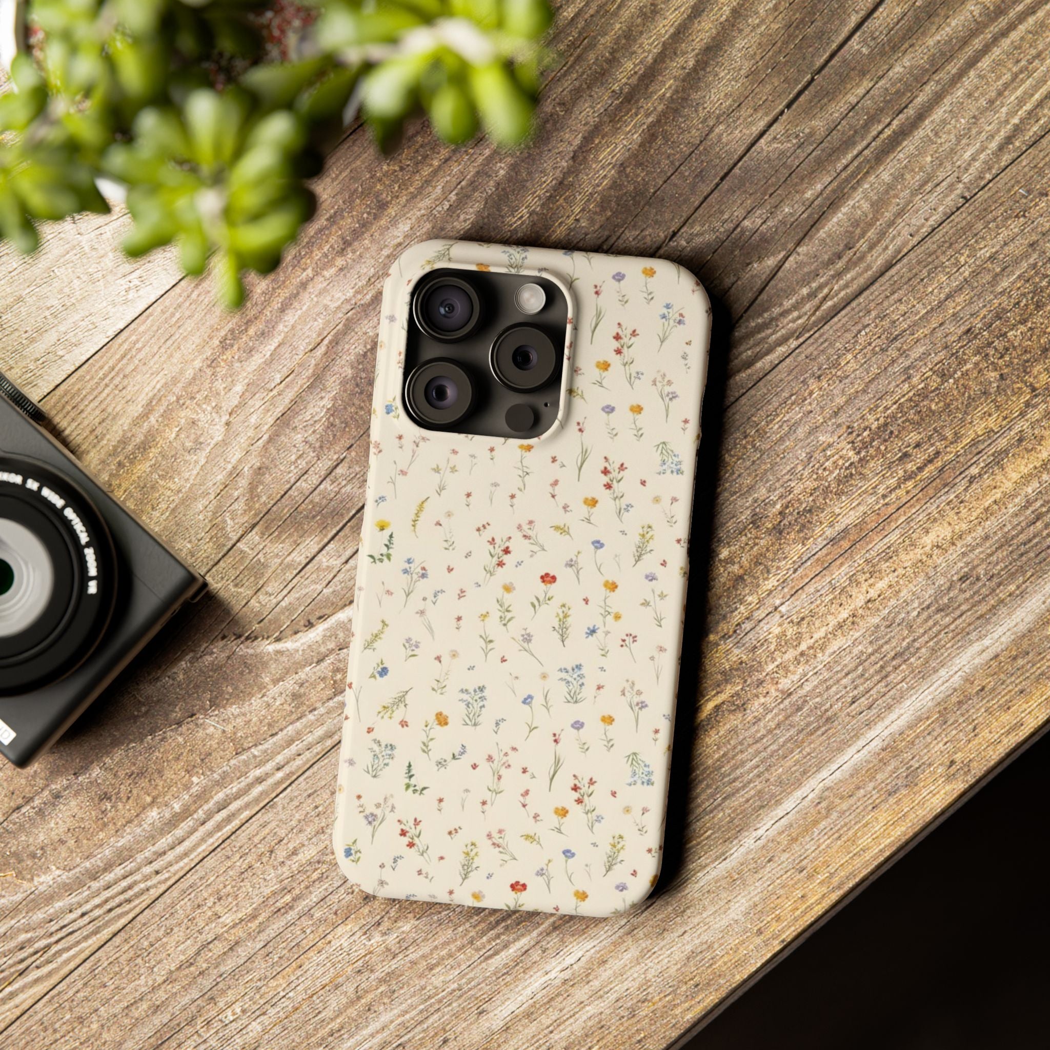 Slim Phone Case — Delicate Wildflower Pattern on Cream
