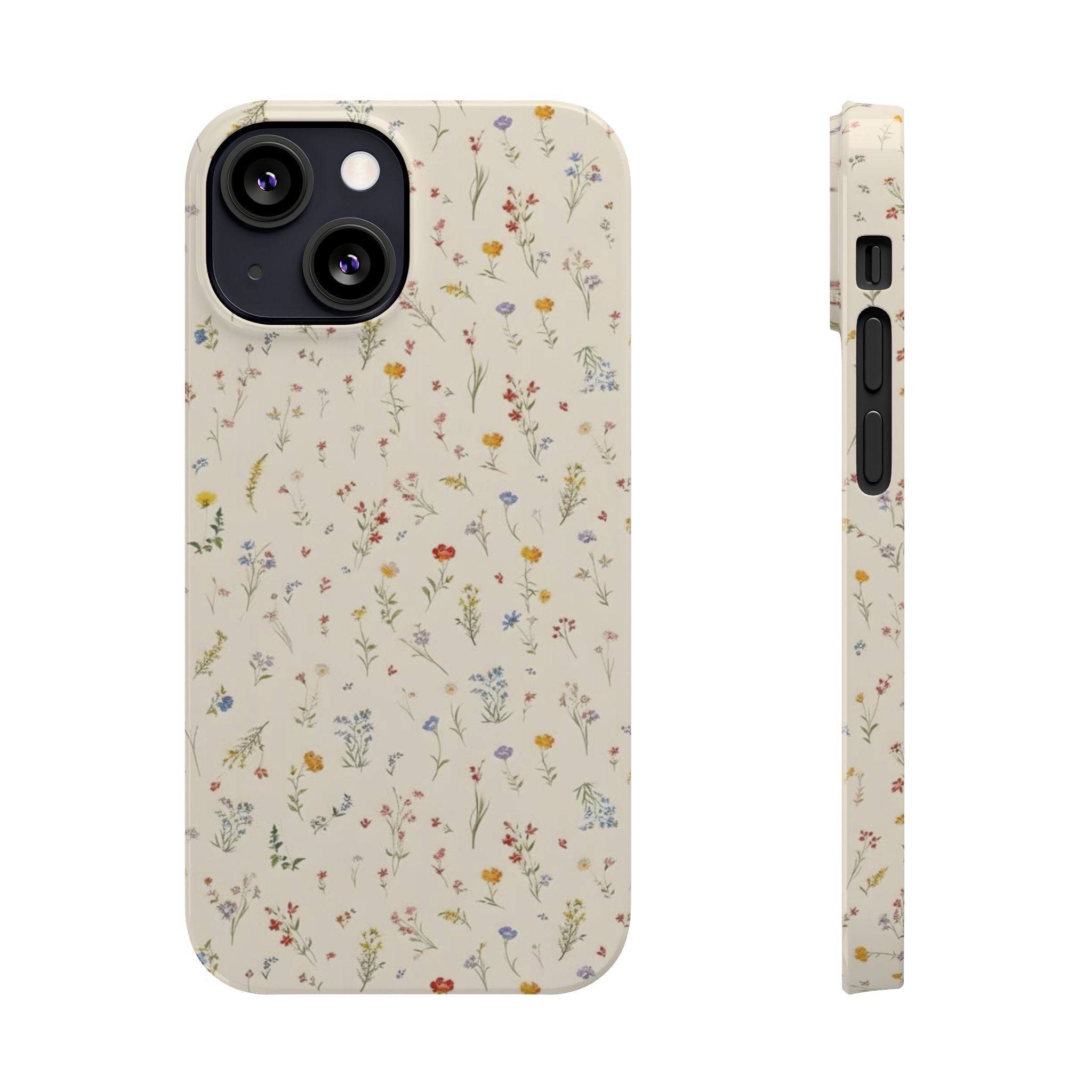 Slim Phone Case — Delicate Wildflower Pattern on Cream