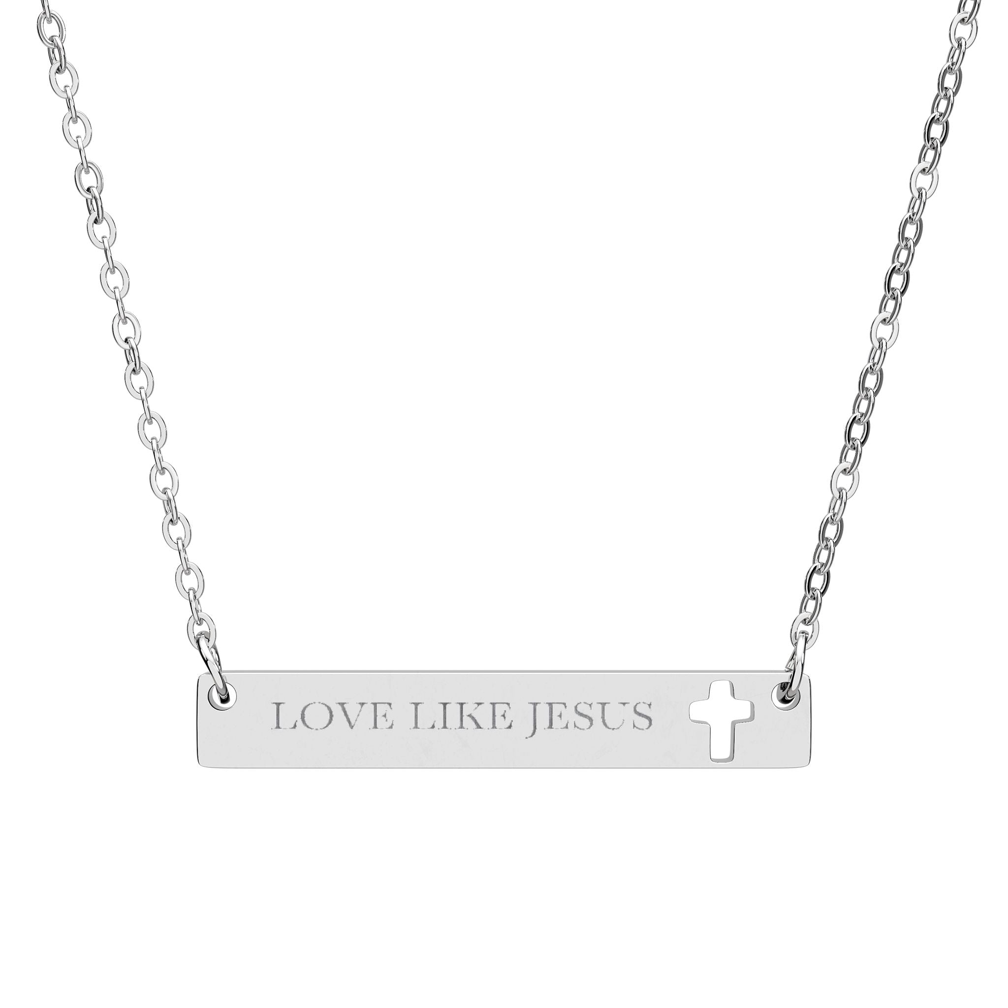 Cutout Cross Bar Necklace — Engraved Christian Necklace with Cross Cutout