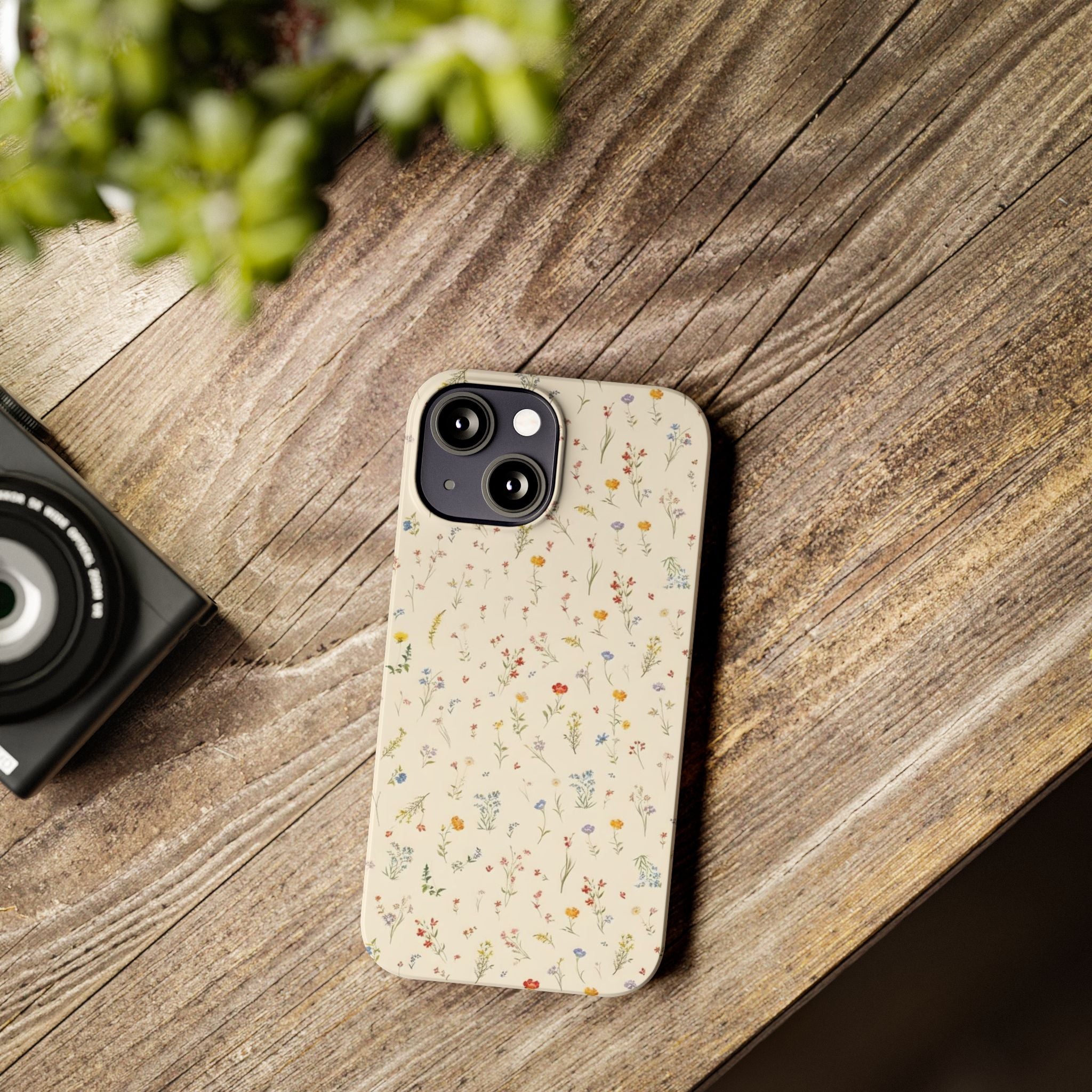 Slim Phone Case — Delicate Wildflower Pattern on Cream