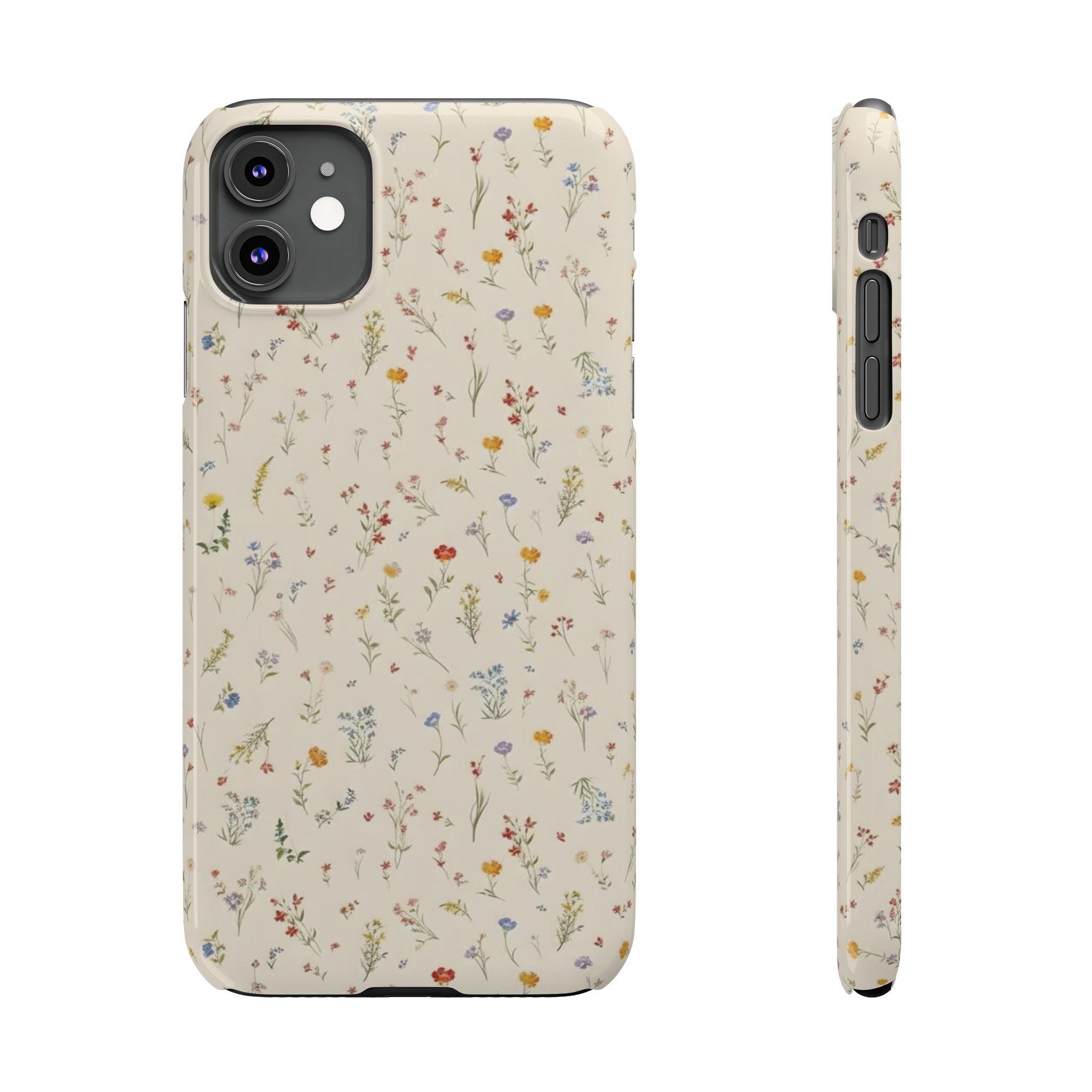 Slim Phone Case — Delicate Wildflower Pattern on Cream