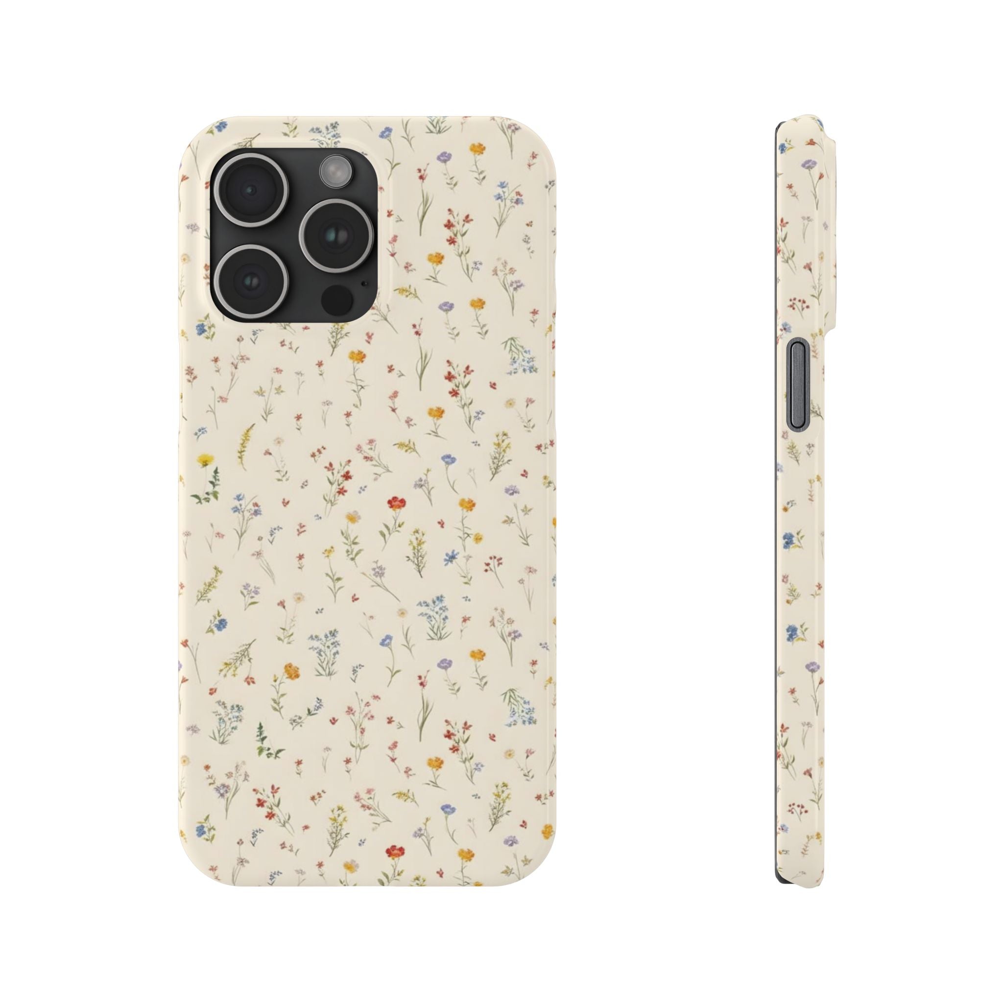 Slim Phone Case — Delicate Wildflower Pattern on Cream
