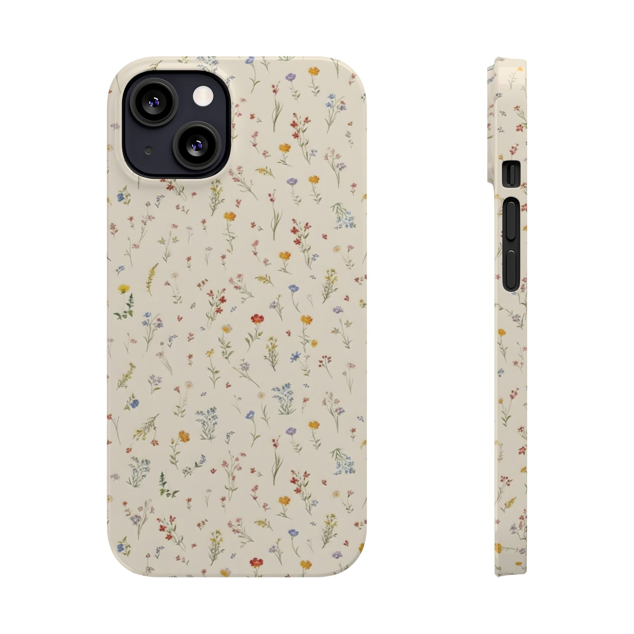 Slim Phone Case — Delicate Wildflower Pattern on Cream