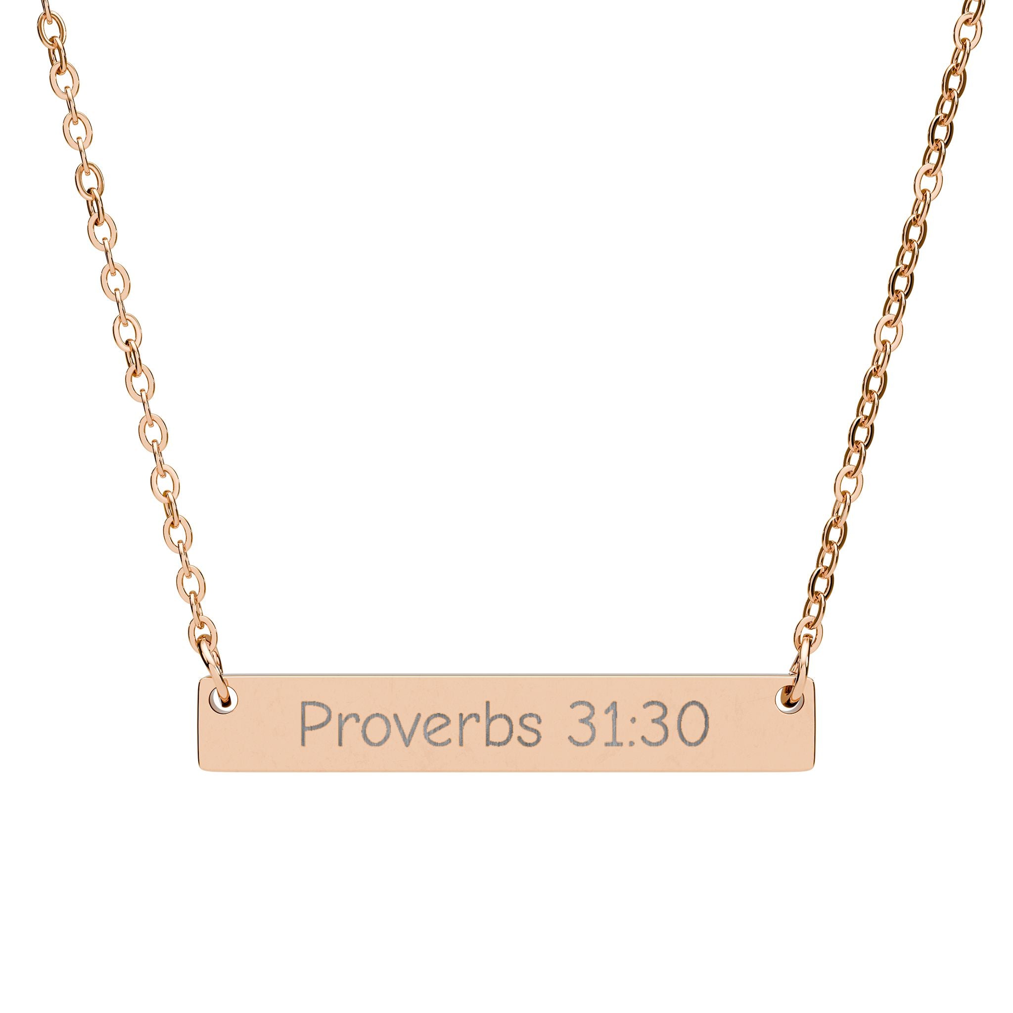 Engraved Bar Necklace – "Proverbs 31:30" Personalized Horizontal Pendant