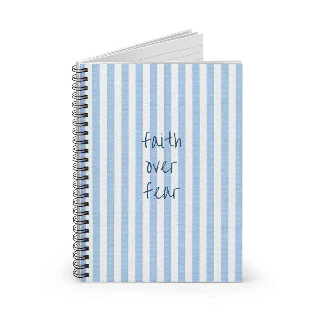 Faith Over Fear Spiral Notebook — Blue Striped Ruled Journal