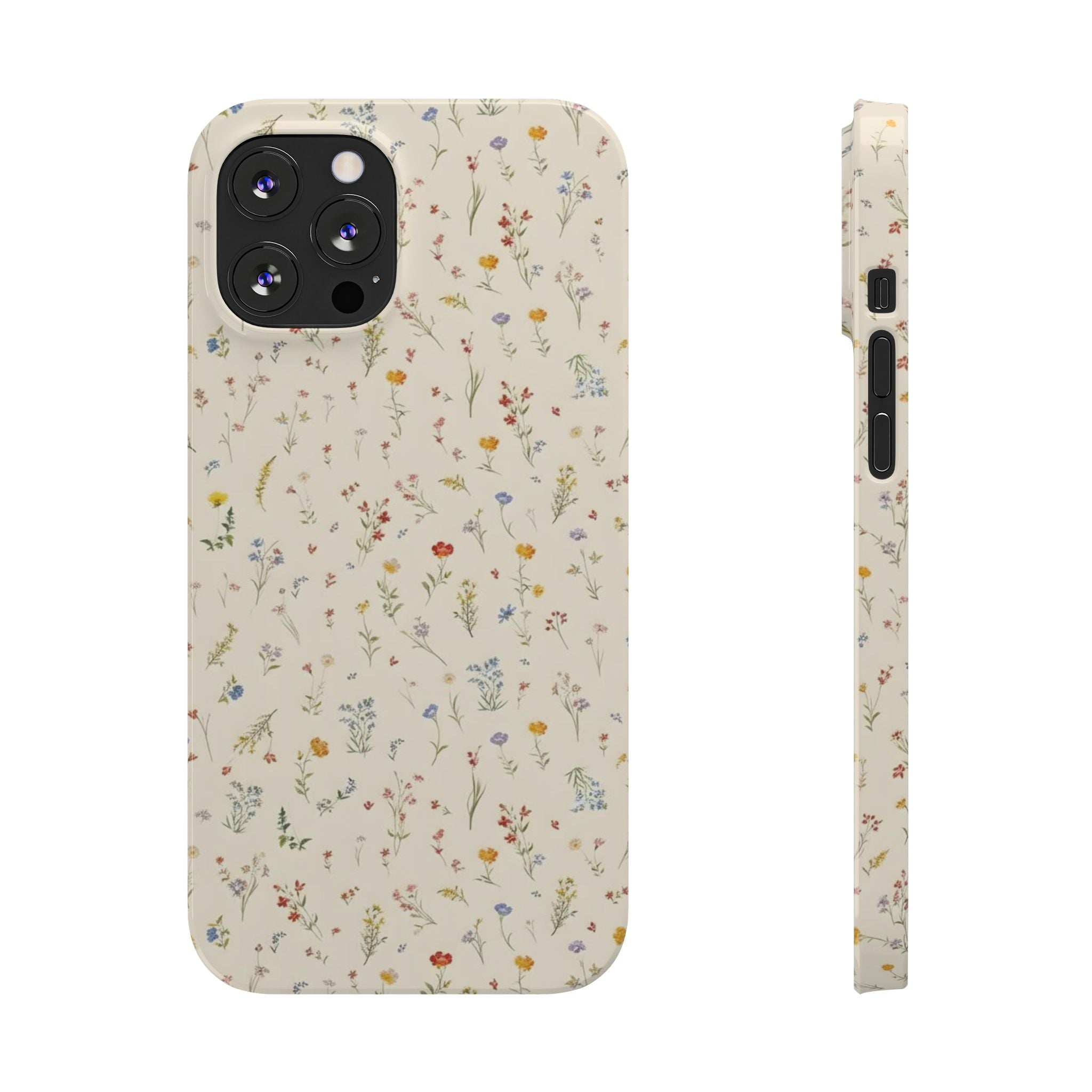 Slim Phone Case — Delicate Wildflower Pattern on Cream
