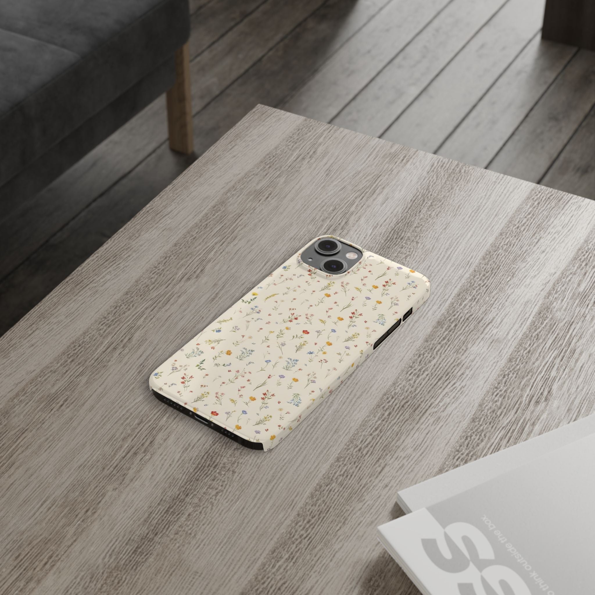 Slim Phone Case — Delicate Wildflower Pattern on Cream