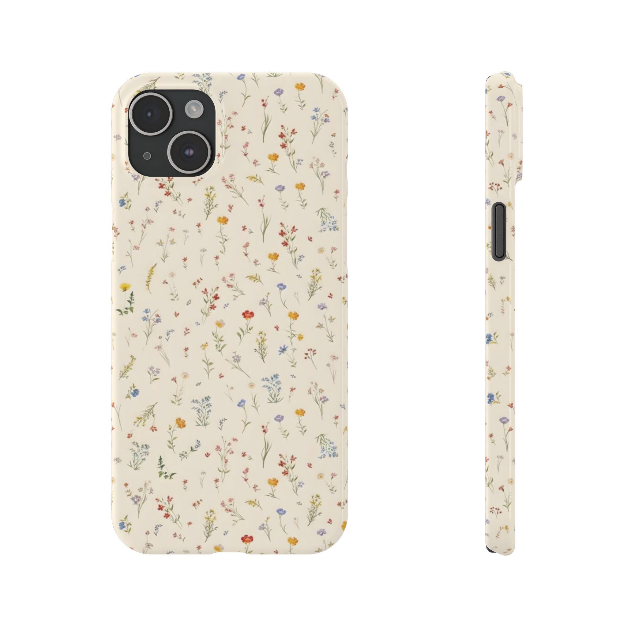 Slim Phone Case — Delicate Wildflower Pattern on Cream