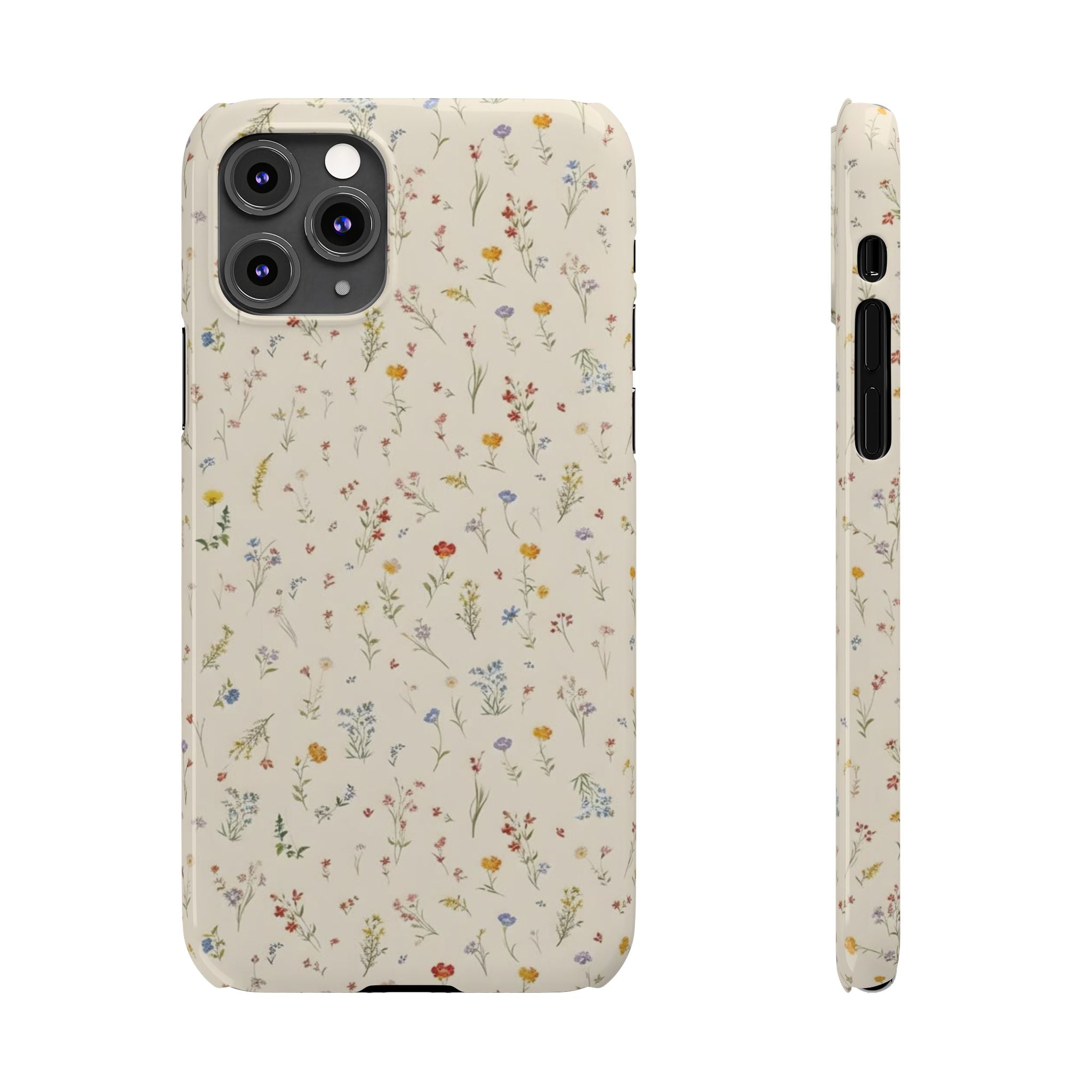 Slim Phone Case — Delicate Wildflower Pattern on Cream