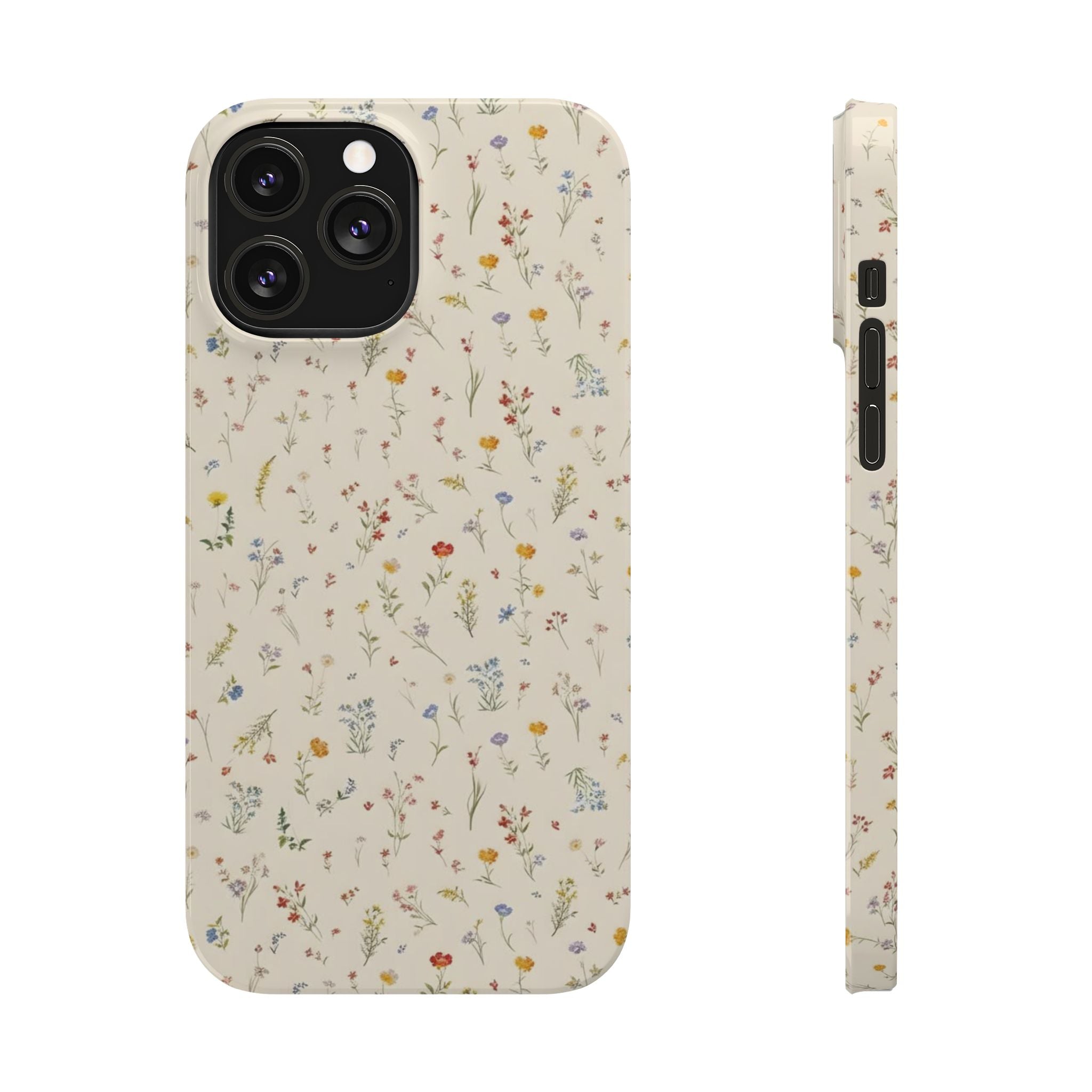 Slim Phone Case — Delicate Wildflower Pattern on Cream