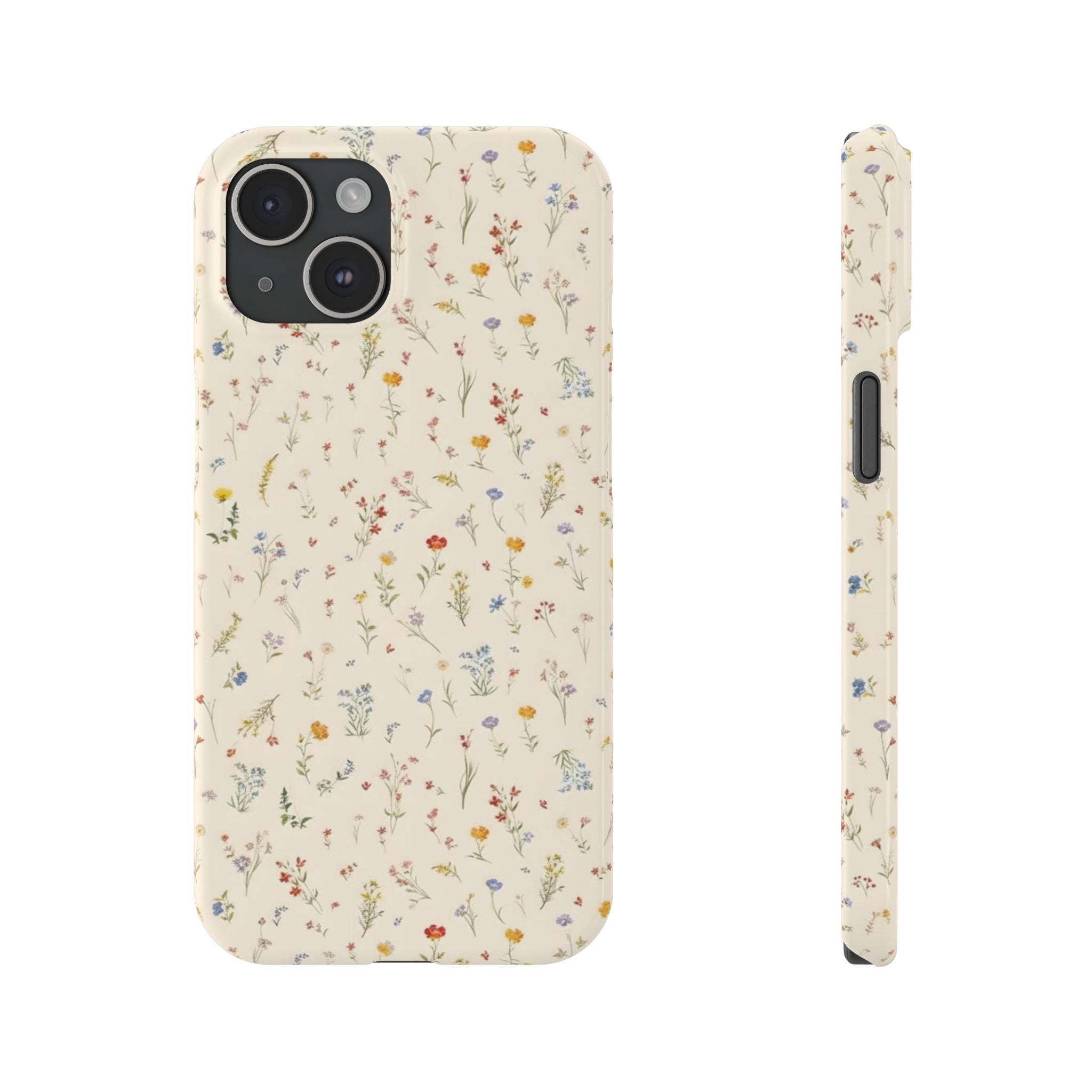 Slim Phone Case — Delicate Wildflower Pattern on Cream