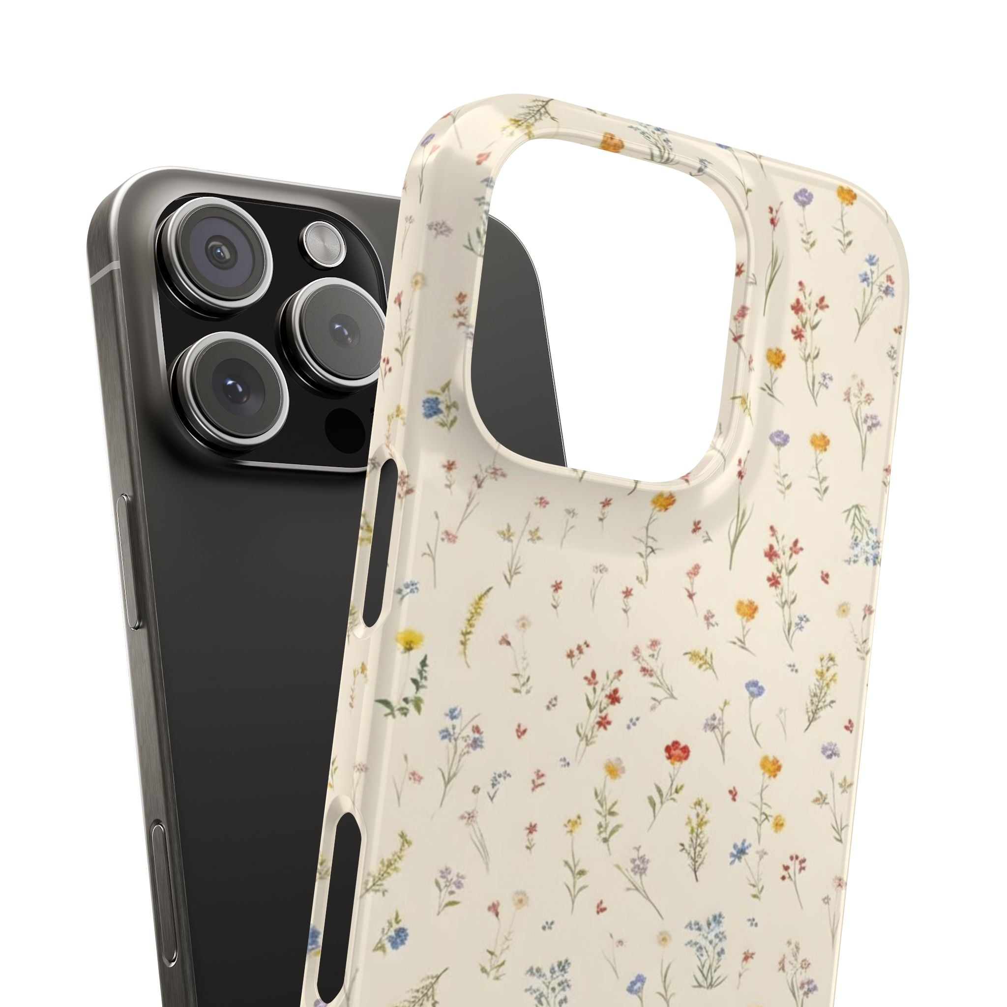 Slim Phone Case — Delicate Wildflower Pattern on Cream