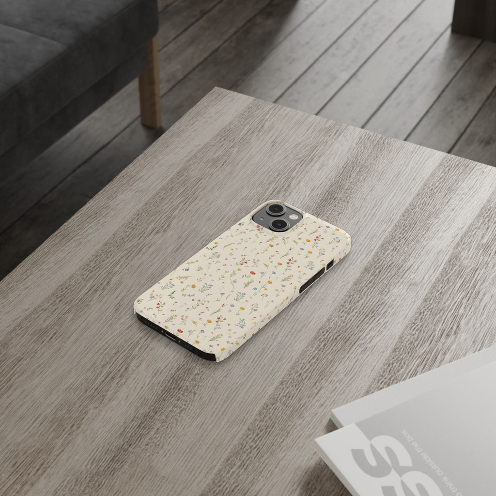Slim Phone Case — Delicate Wildflower Pattern on Cream