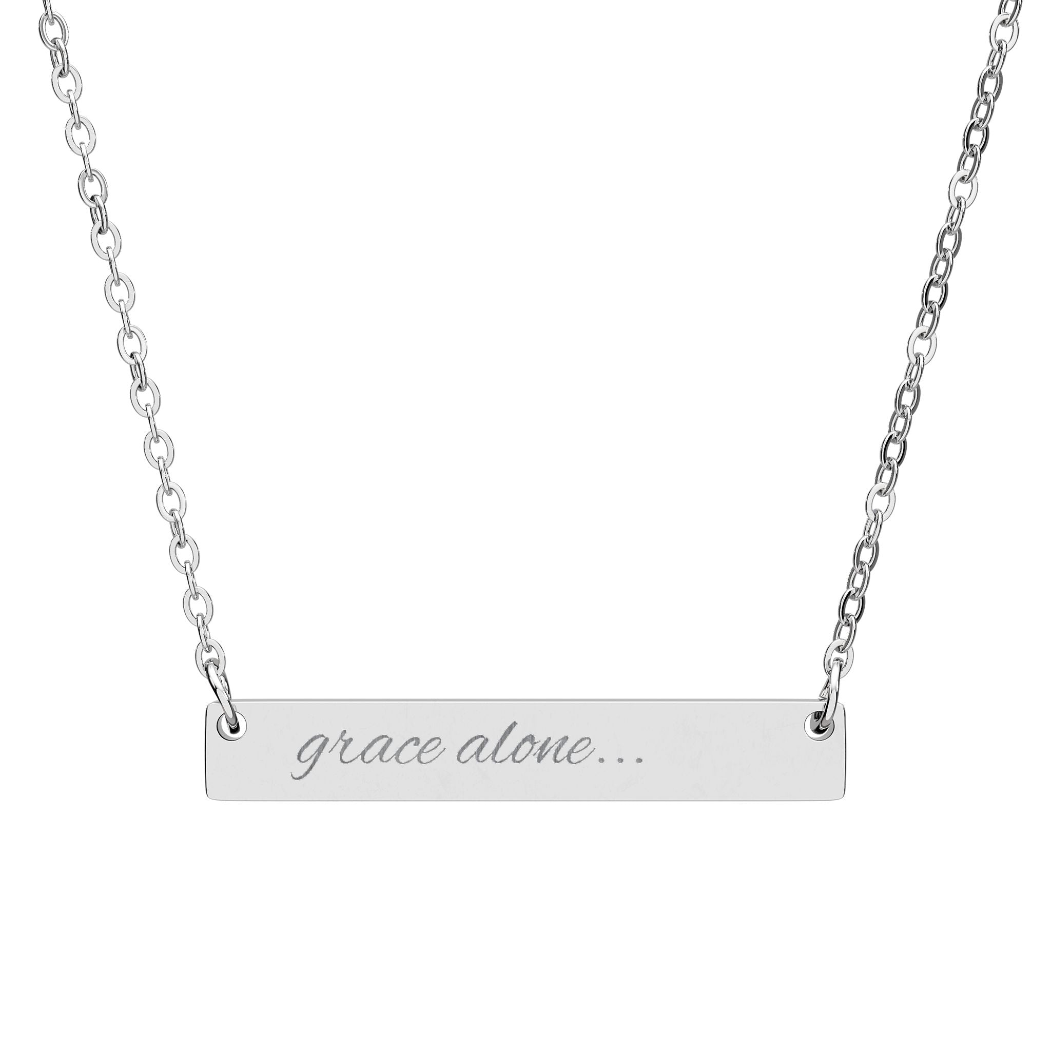 Engraved Horizontal Bar Necklace — "grace alone..." Personalized Minimalist Pendant