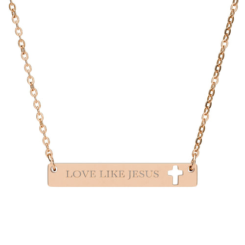 Cutout Cross Bar Necklace — Engraved Christian Necklace with Cross Cutout