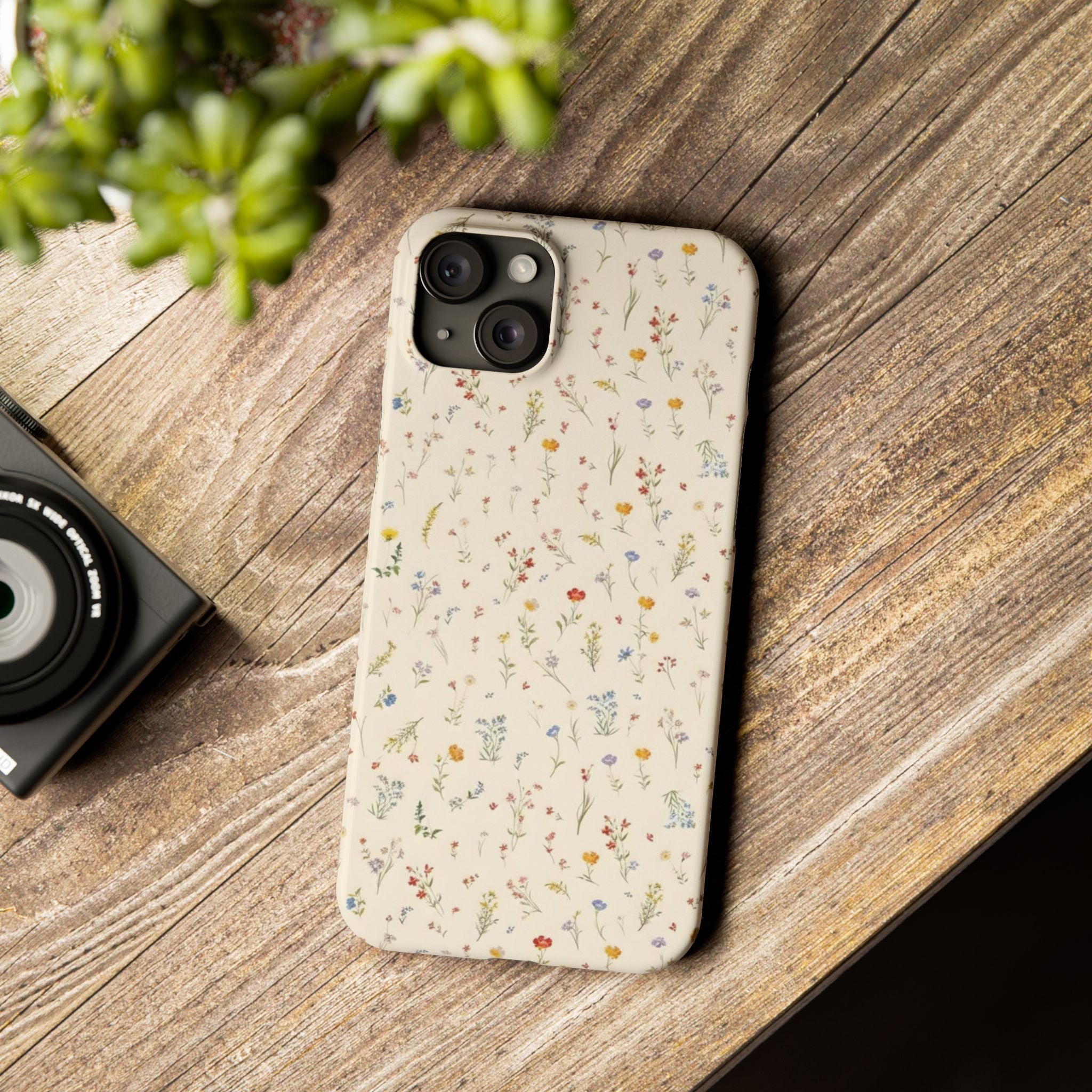 Slim Phone Case — Delicate Wildflower Pattern on Cream