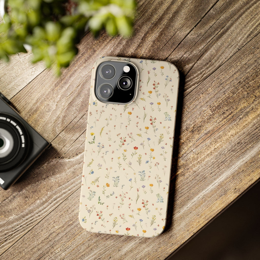 Slim Phone Case — Delicate Wildflower Pattern on Cream