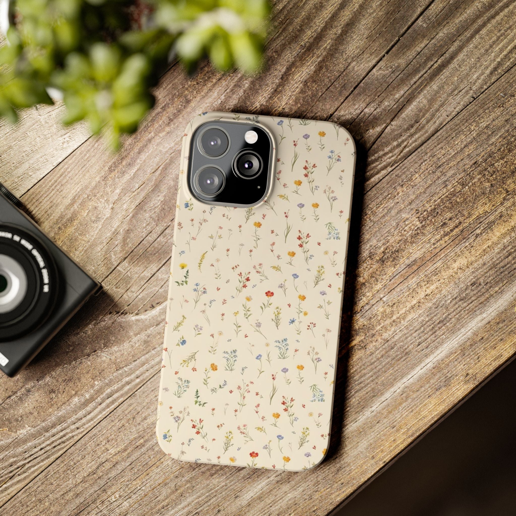 Slim Phone Case — Delicate Wildflower Pattern on Cream