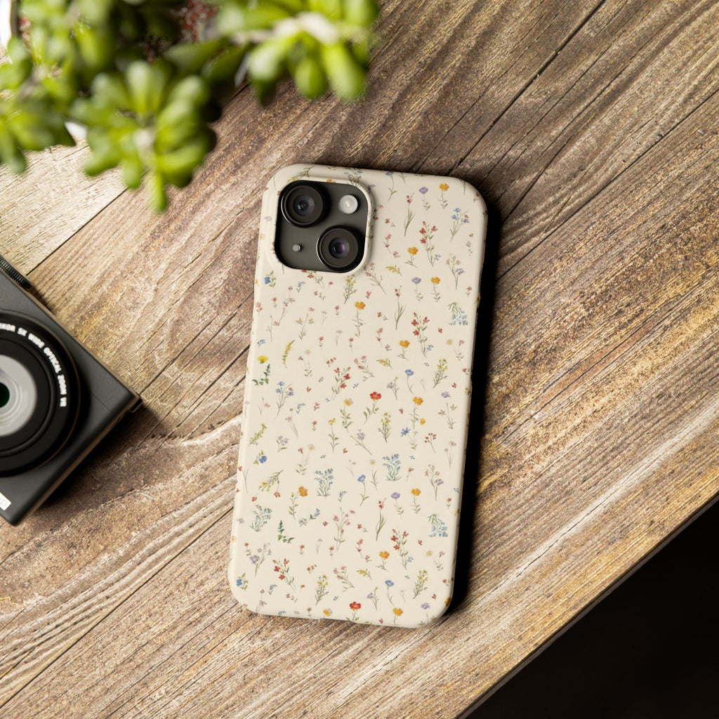 Slim Phone Case — Delicate Wildflower Pattern on Cream
