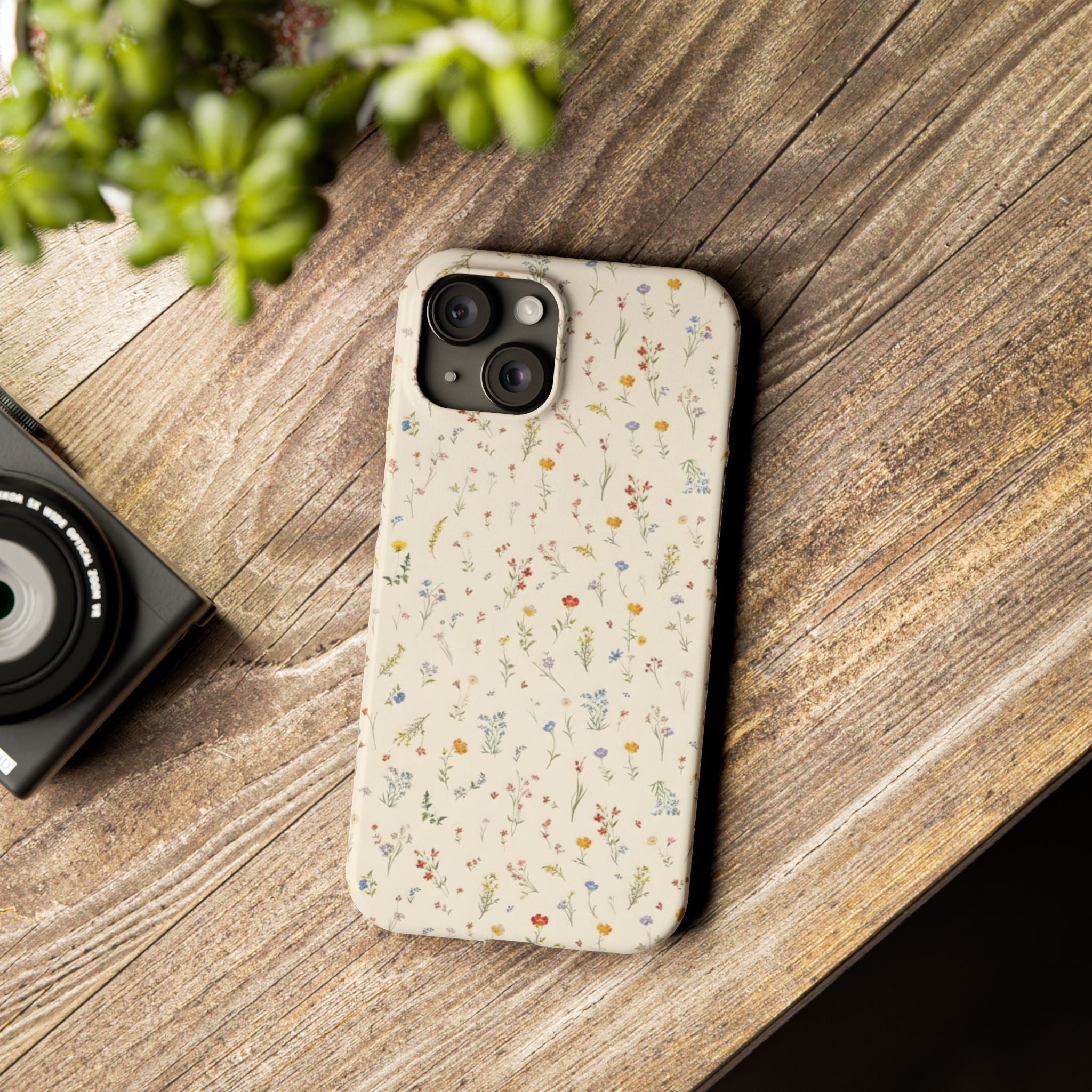 Slim Phone Case — Delicate Wildflower Pattern on Cream