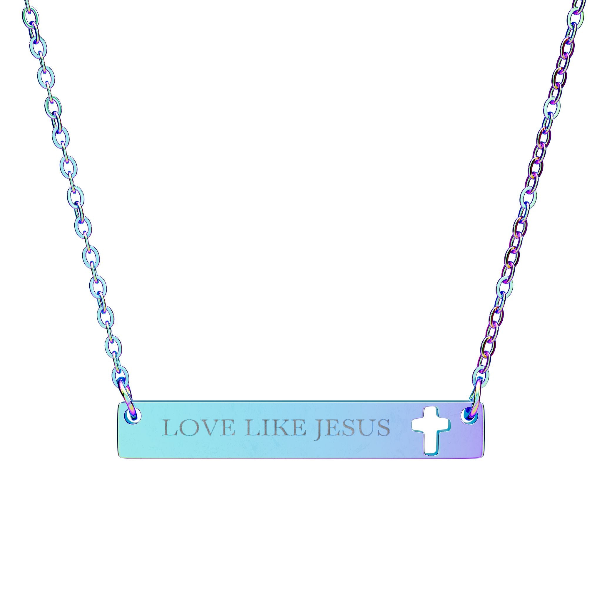 Cutout Cross Bar Necklace — Engraved Christian Necklace with Cross Cutout