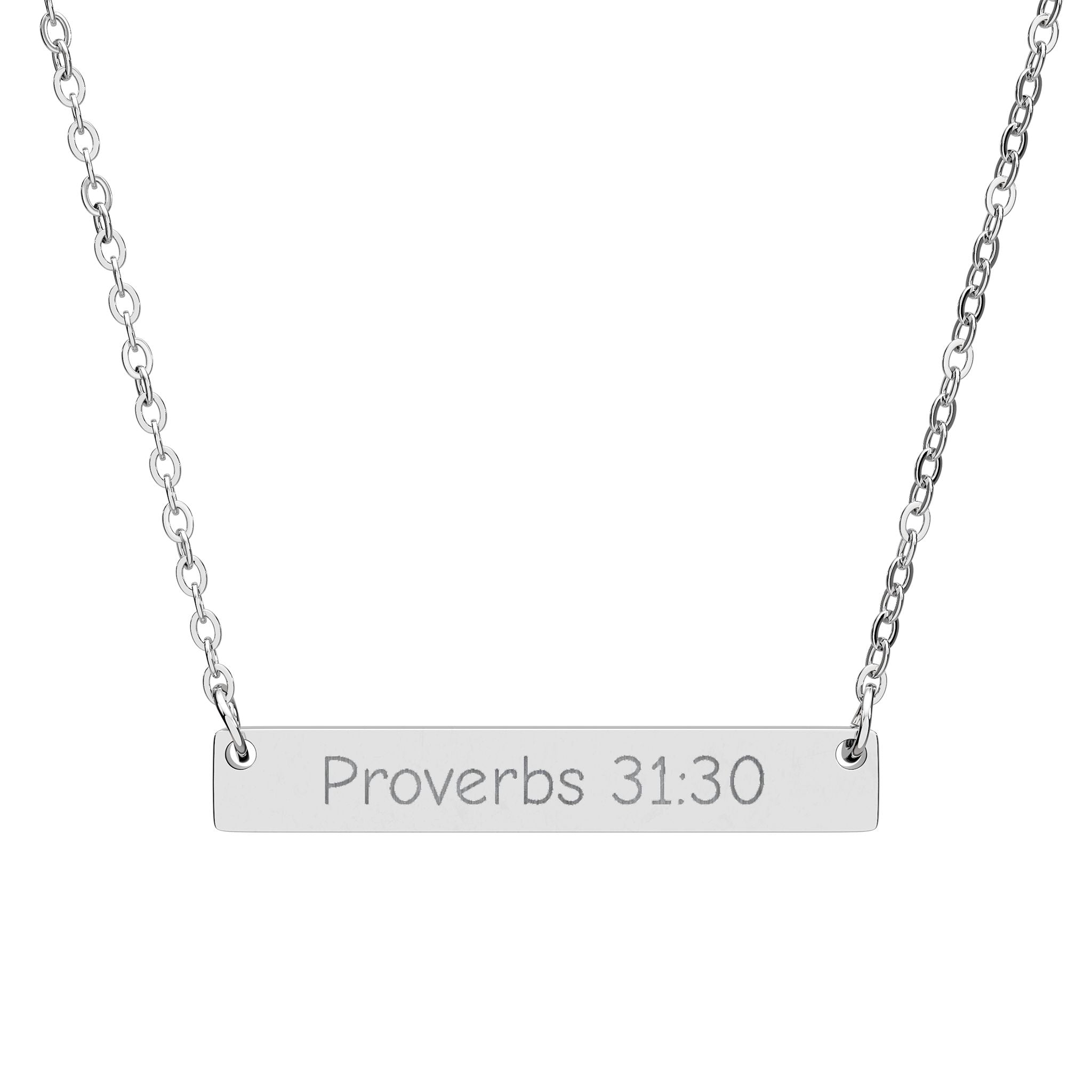 Engraved Bar Necklace – "Proverbs 31:30" Personalized Horizontal Pendant
