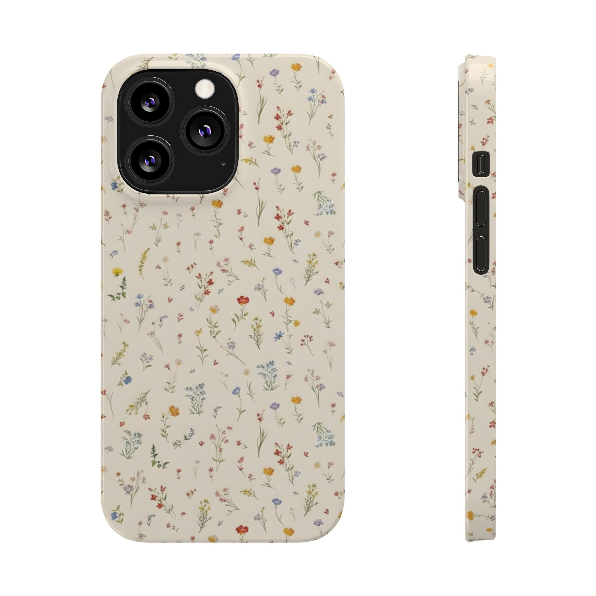 Slim Phone Case — Delicate Wildflower Pattern on Cream