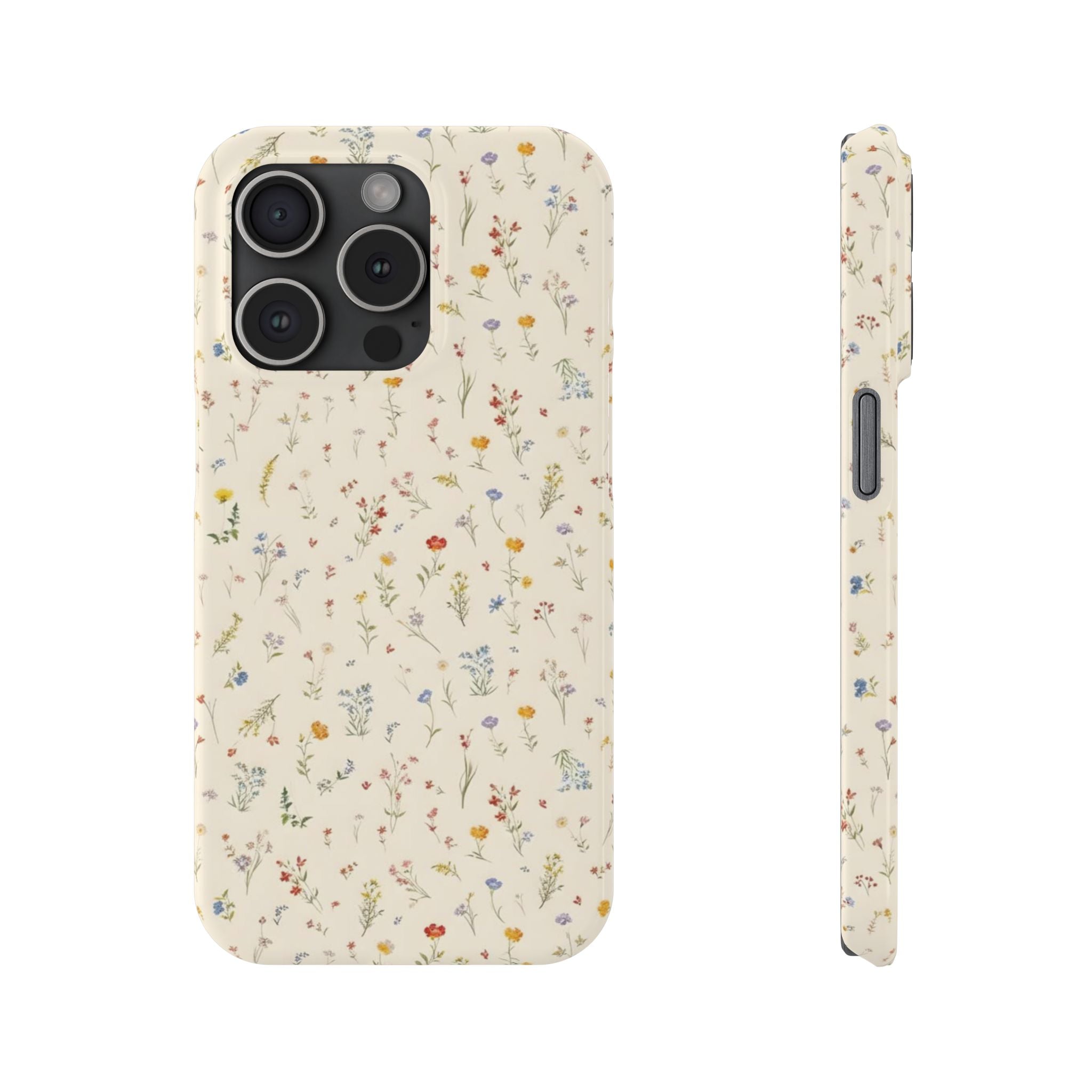 Slim Phone Case — Delicate Wildflower Pattern on Cream