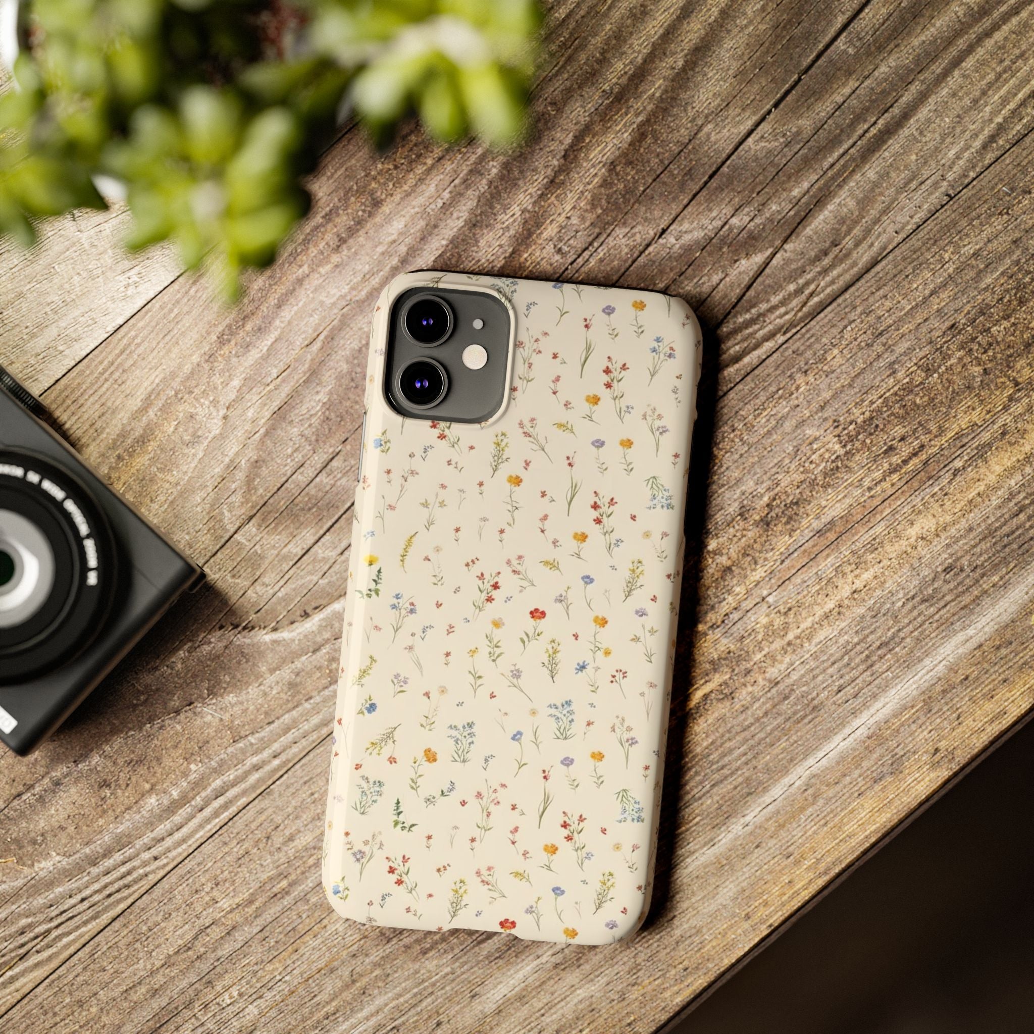 Slim Phone Case — Delicate Wildflower Pattern on Cream