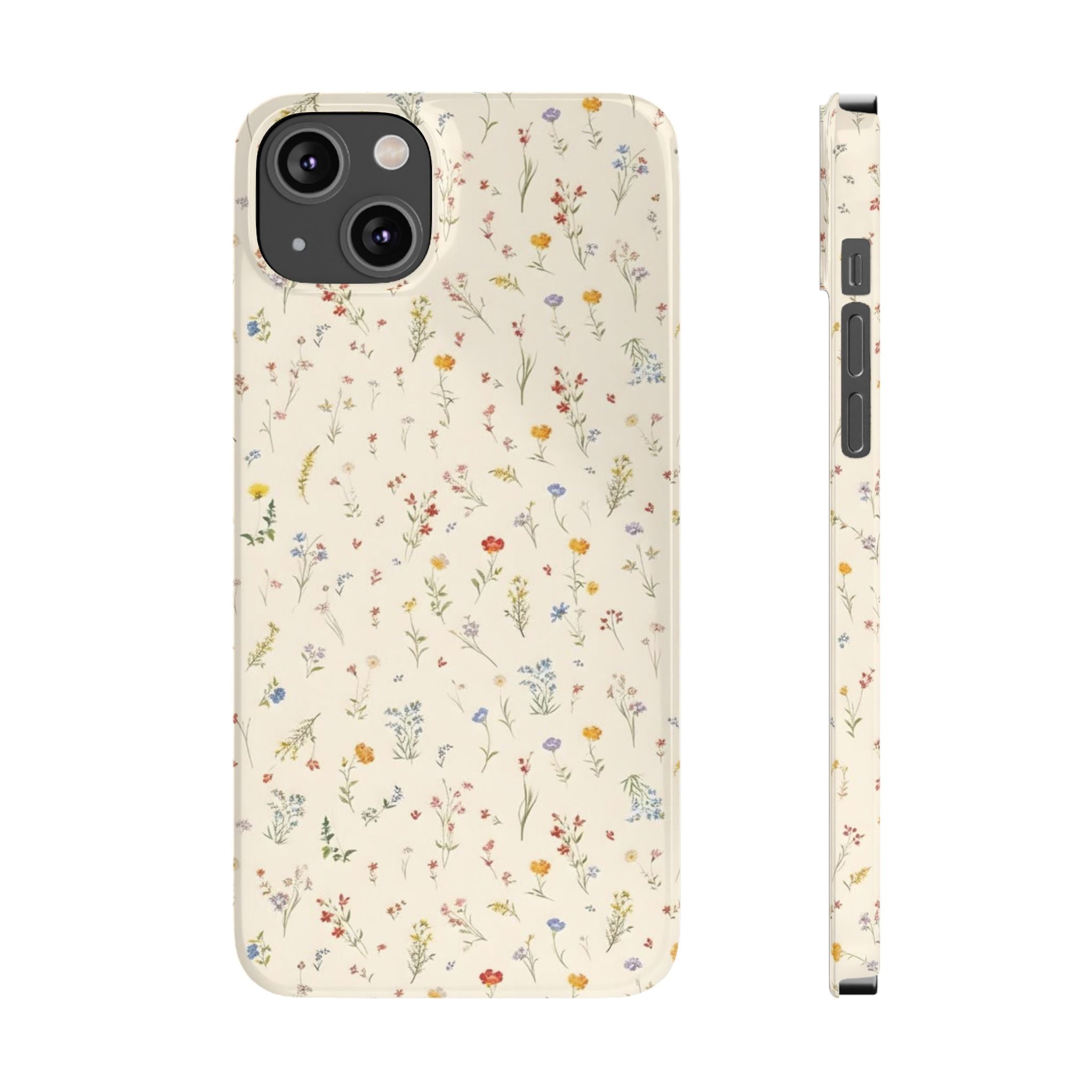 Slim Phone Case — Delicate Wildflower Pattern on Cream